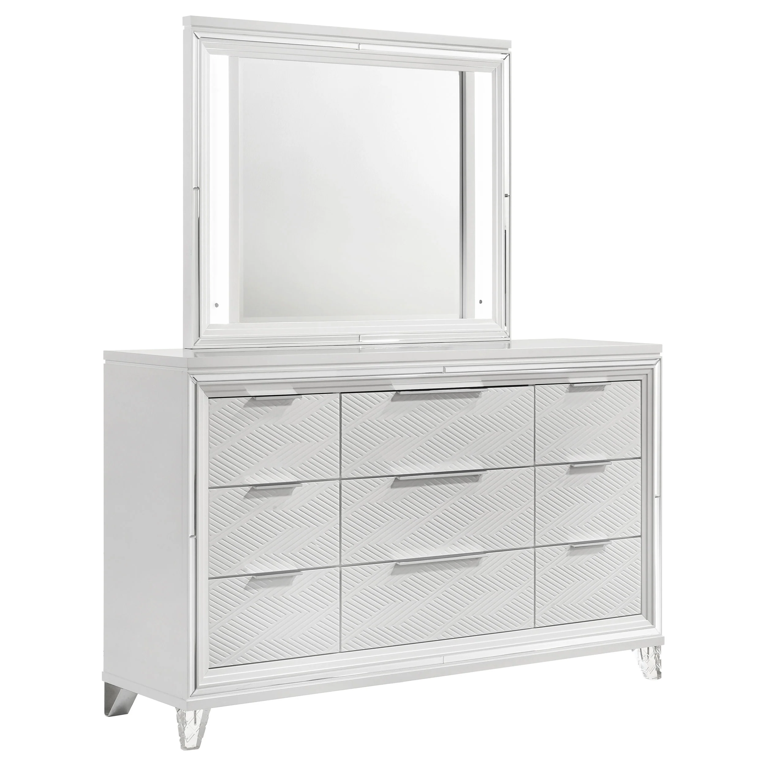 Marmore 9-Drawer White Dresser with LED Mirror