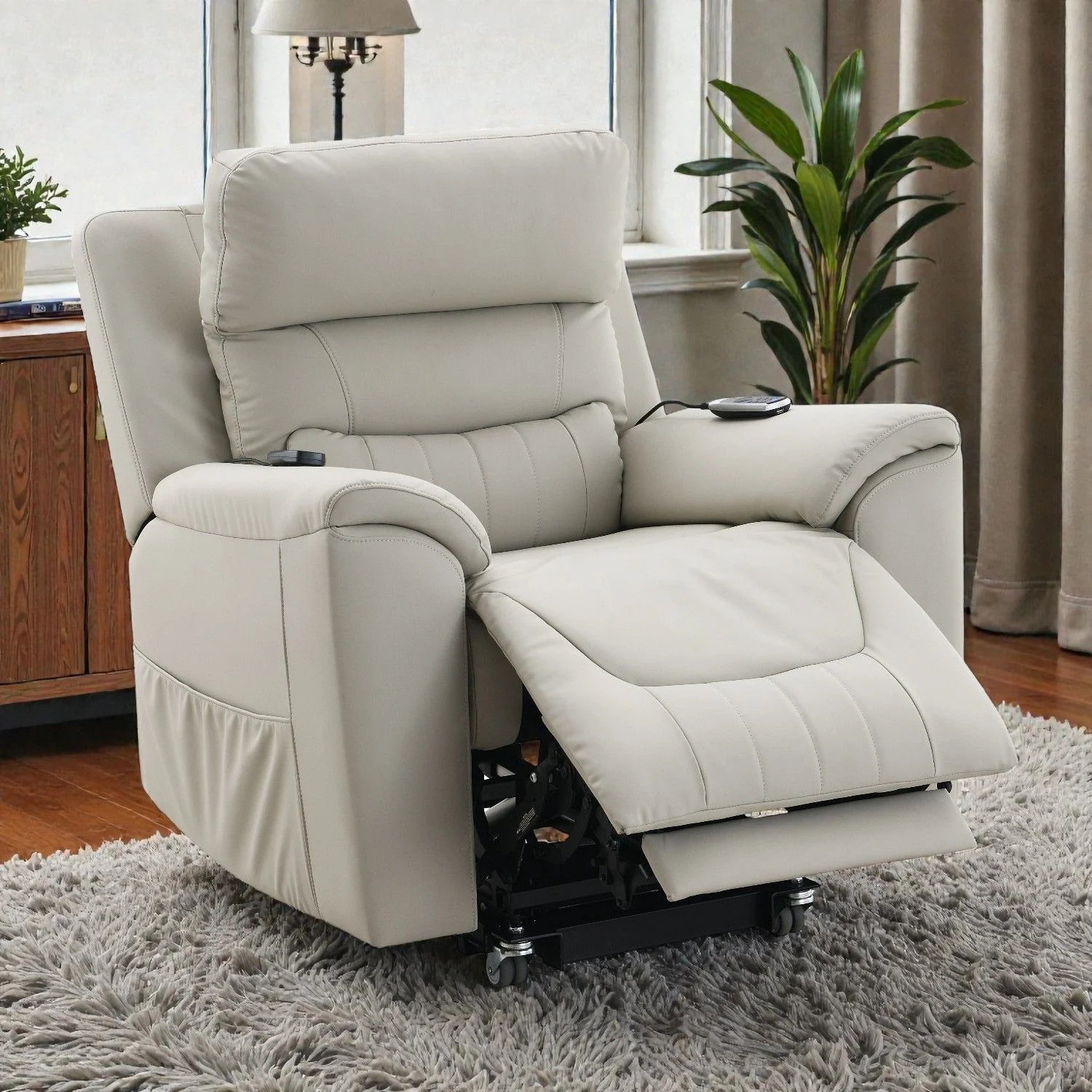 Marsha - Silicone Synthetic Leather Power Motion Recliner With Lift Heating Massage Chair - Light Gray - Image 5