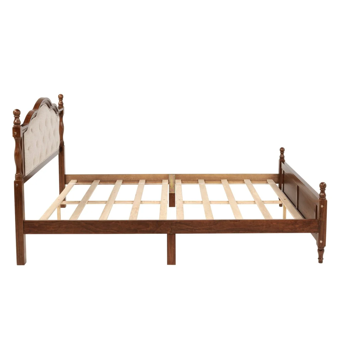 Marston Queen Bed in Walnut Pine with Upholstered Headboard - Image 6