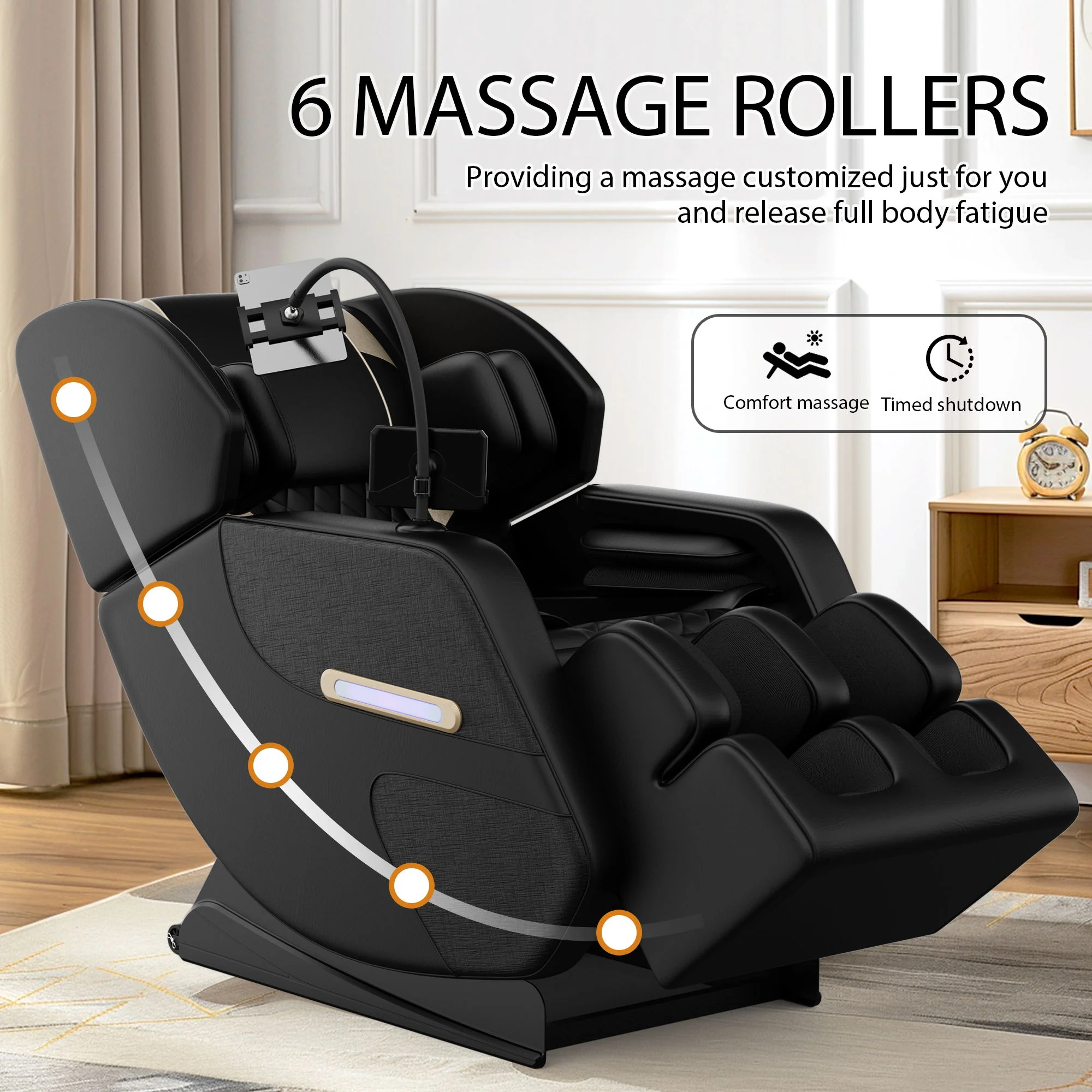 Massage Chair Recliner With Zero Gravity, Full Body Air Pressure - Black - Image 8