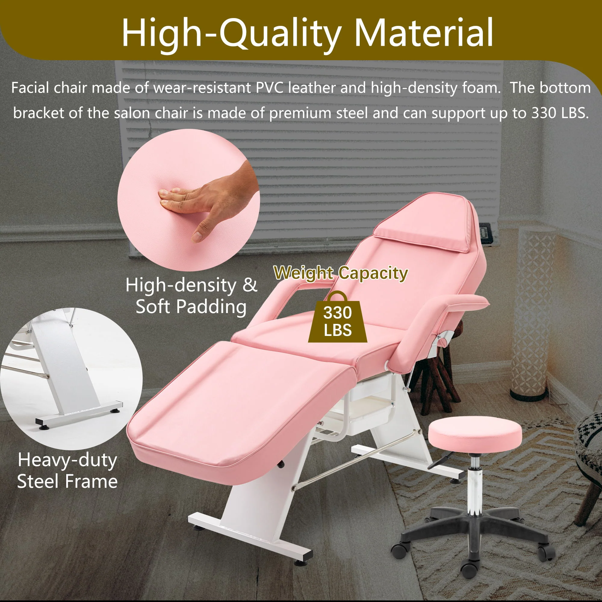 Massage Salon Tattoo Chair With Two Trays Esthetician Bed With Hydraulic Stool, Multi-Purpose 3-Section Facial Bed Table, Adjustable Beauty Barber Spa Beauty Equipment - Image 10