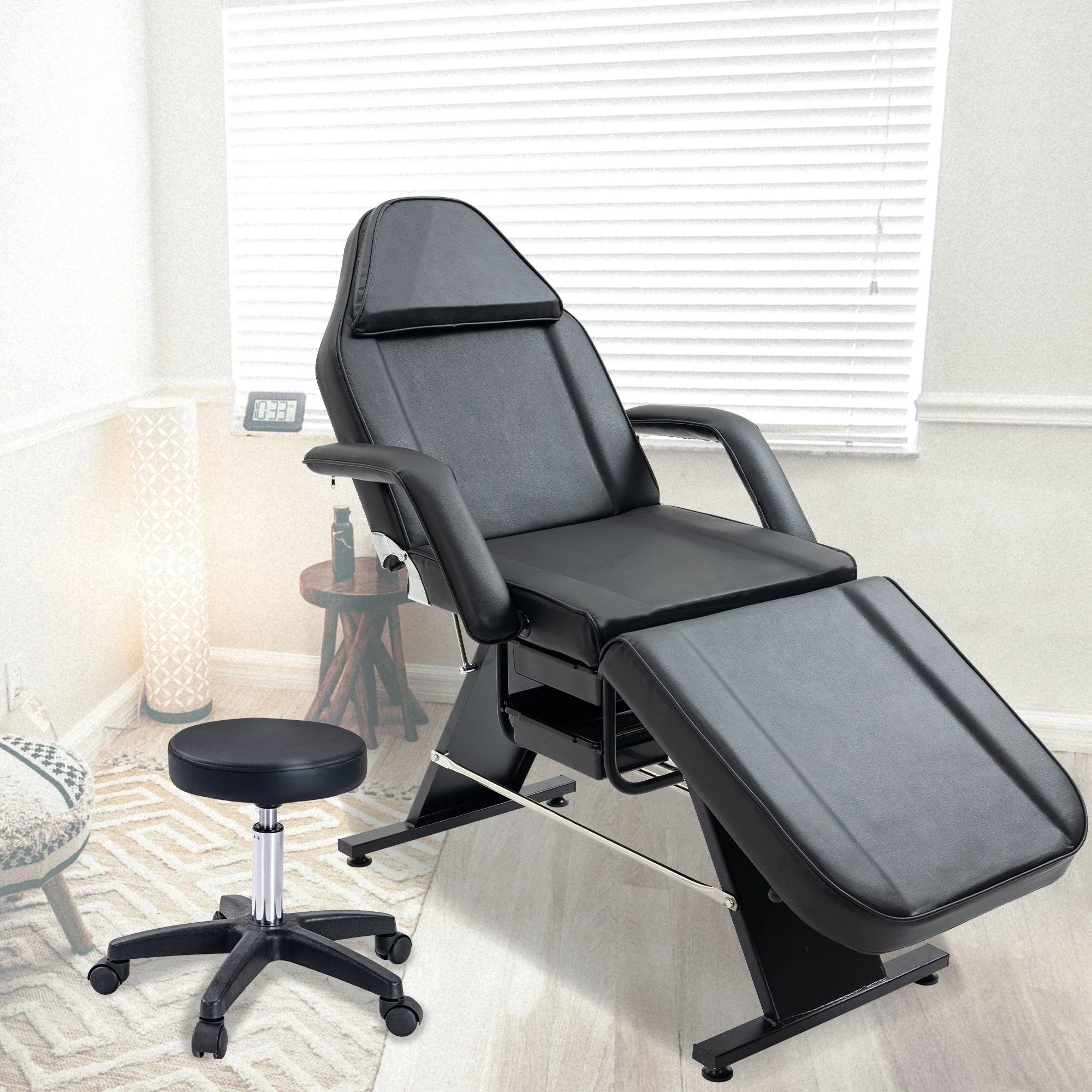Massage Salon Tattoo Chair With Two Trays Esthetician Bed With Hydraulic Stool, Multi-Purpose 3-Section Facial Bed Table, Adjustable Beauty Barber Spa Beauty Equipment - Image 19