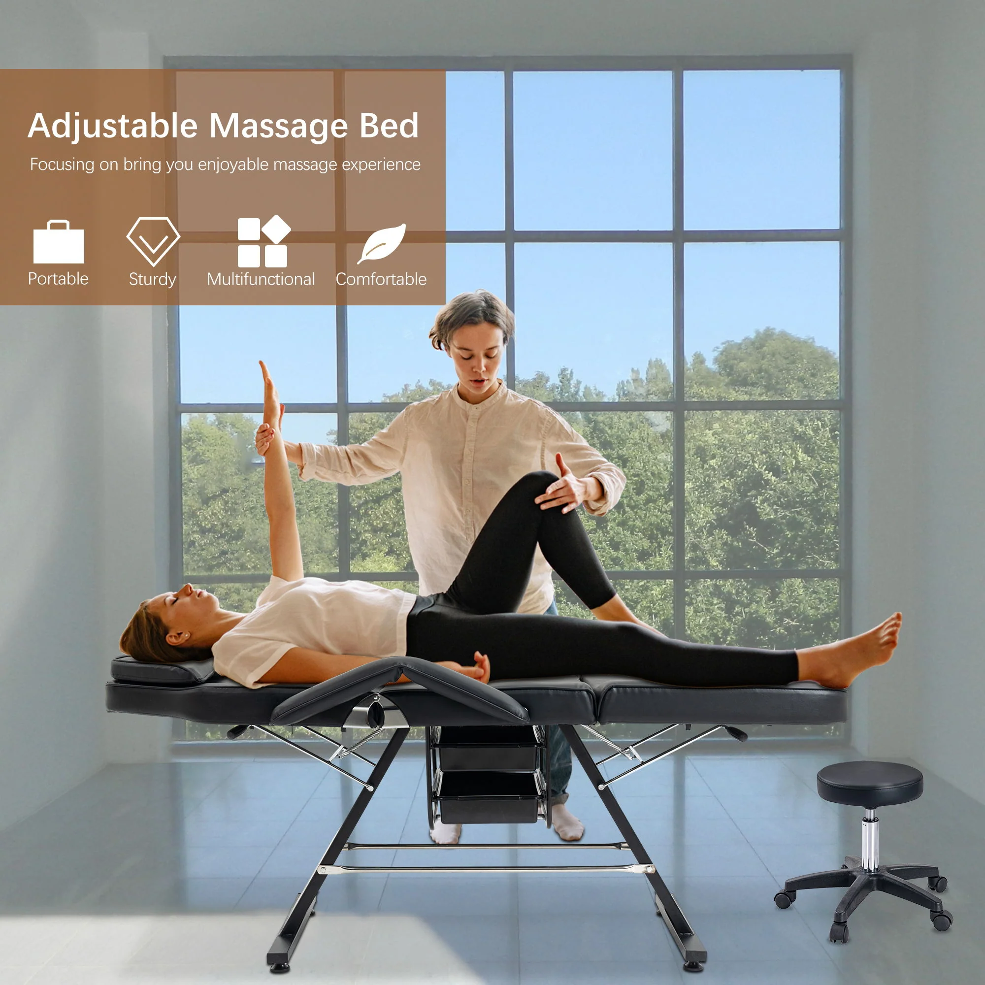 Massage Salon Tattoo Chair With Two Trays Esthetician Bed With Hydraulic Stool, Multi-Purpose 3-Section Facial Bed Table, Adjustable Beauty Barber Spa Beauty Equipment - Image 20