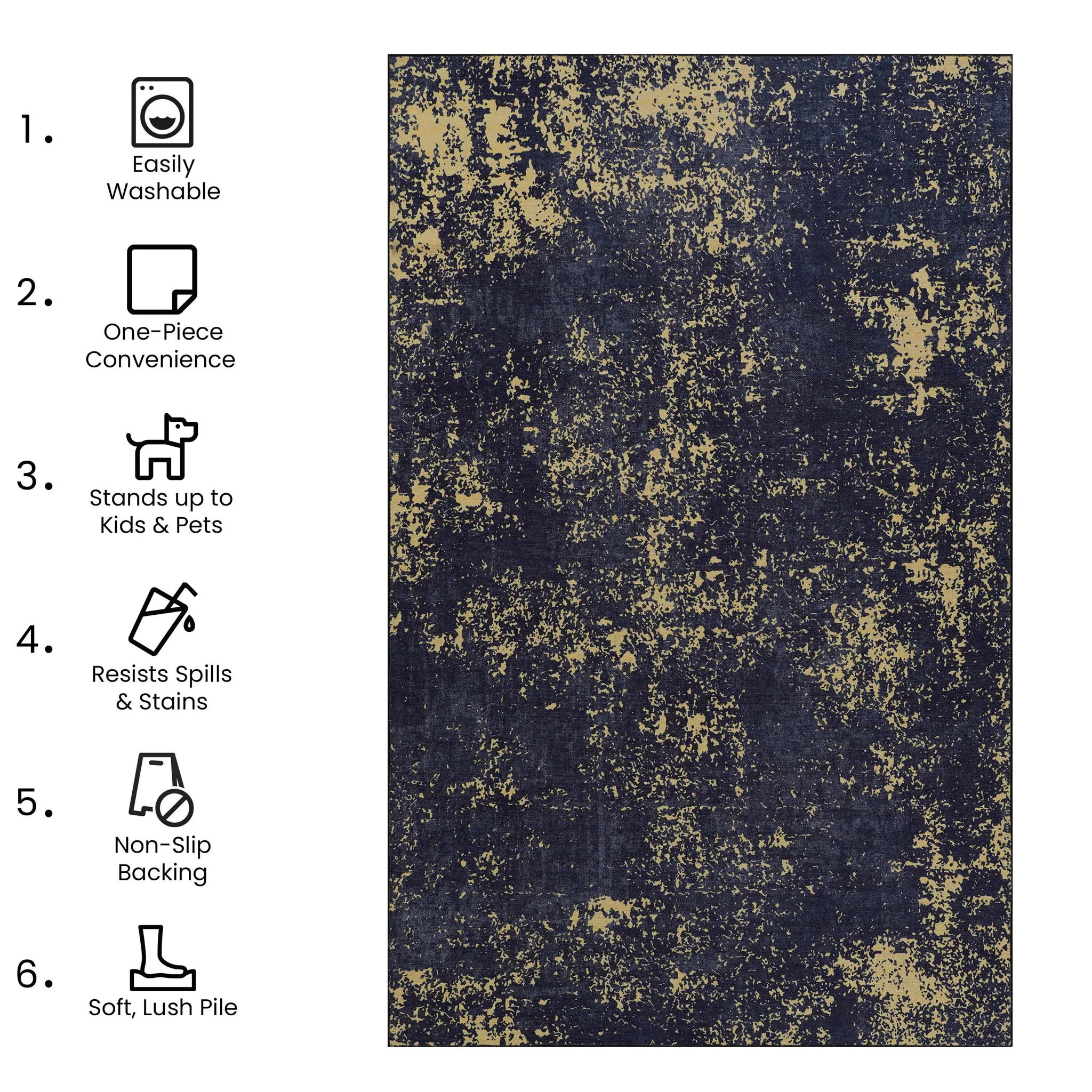 Maval - 8' X 10' Washable Area Rug - Black / Gold - Image 4