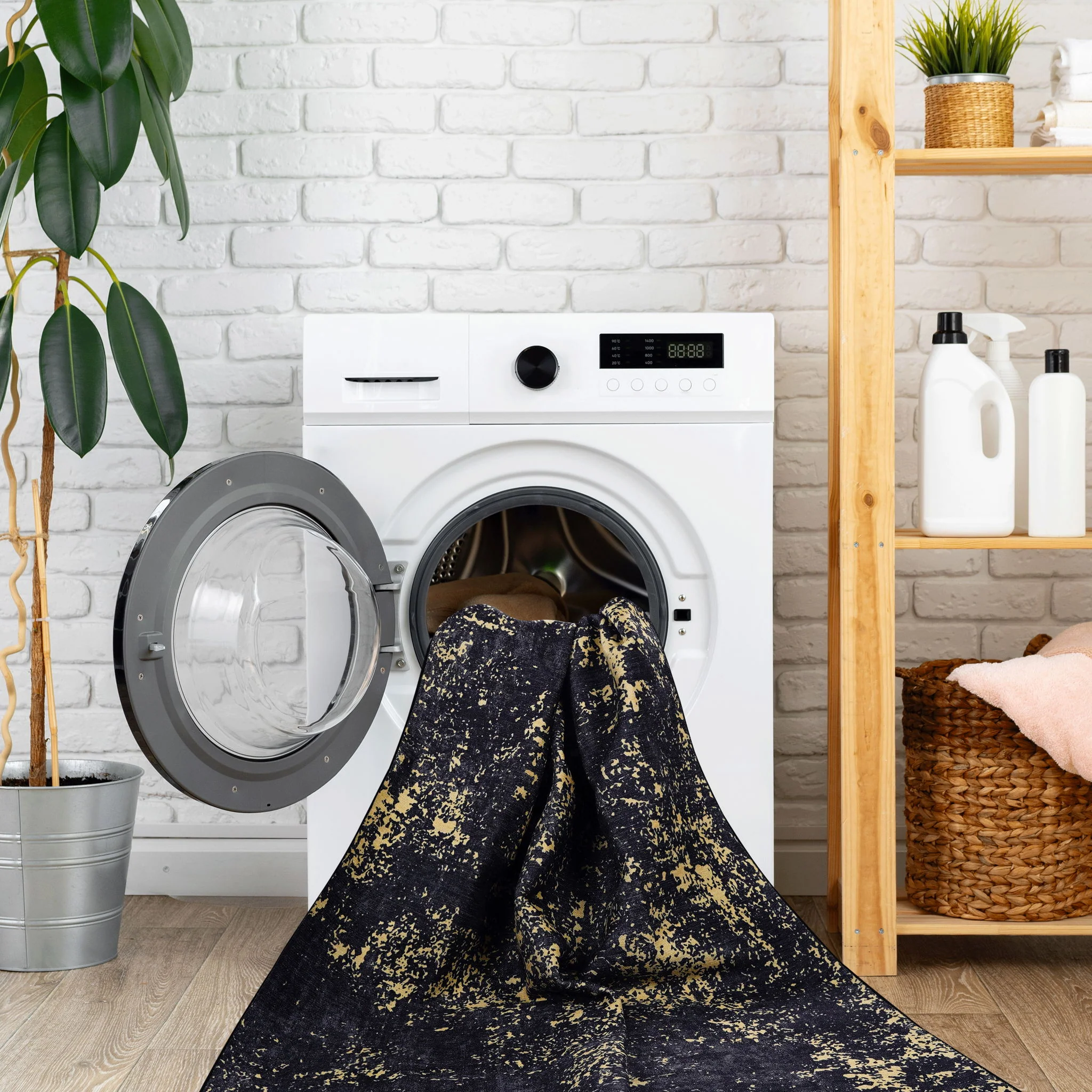 Maval - 8' X 10' Washable Area Rug - Black / Gold - Image 5