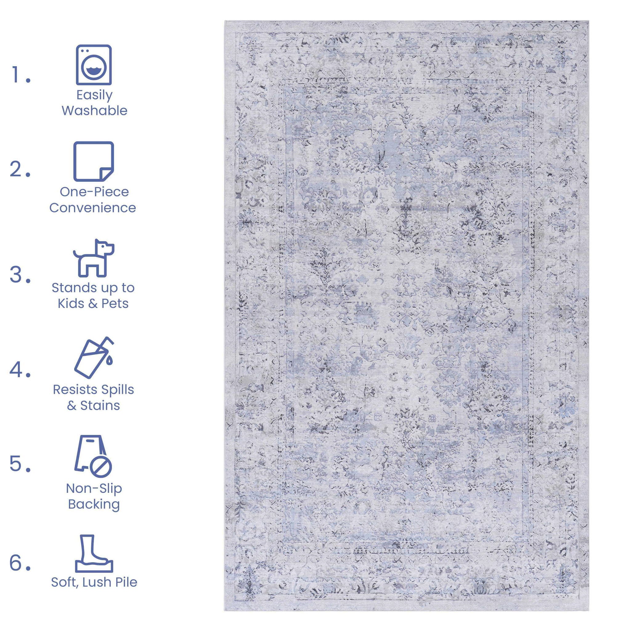Maval - 8' X 10' Washable Area Rug - Blue / Cream - Image 6