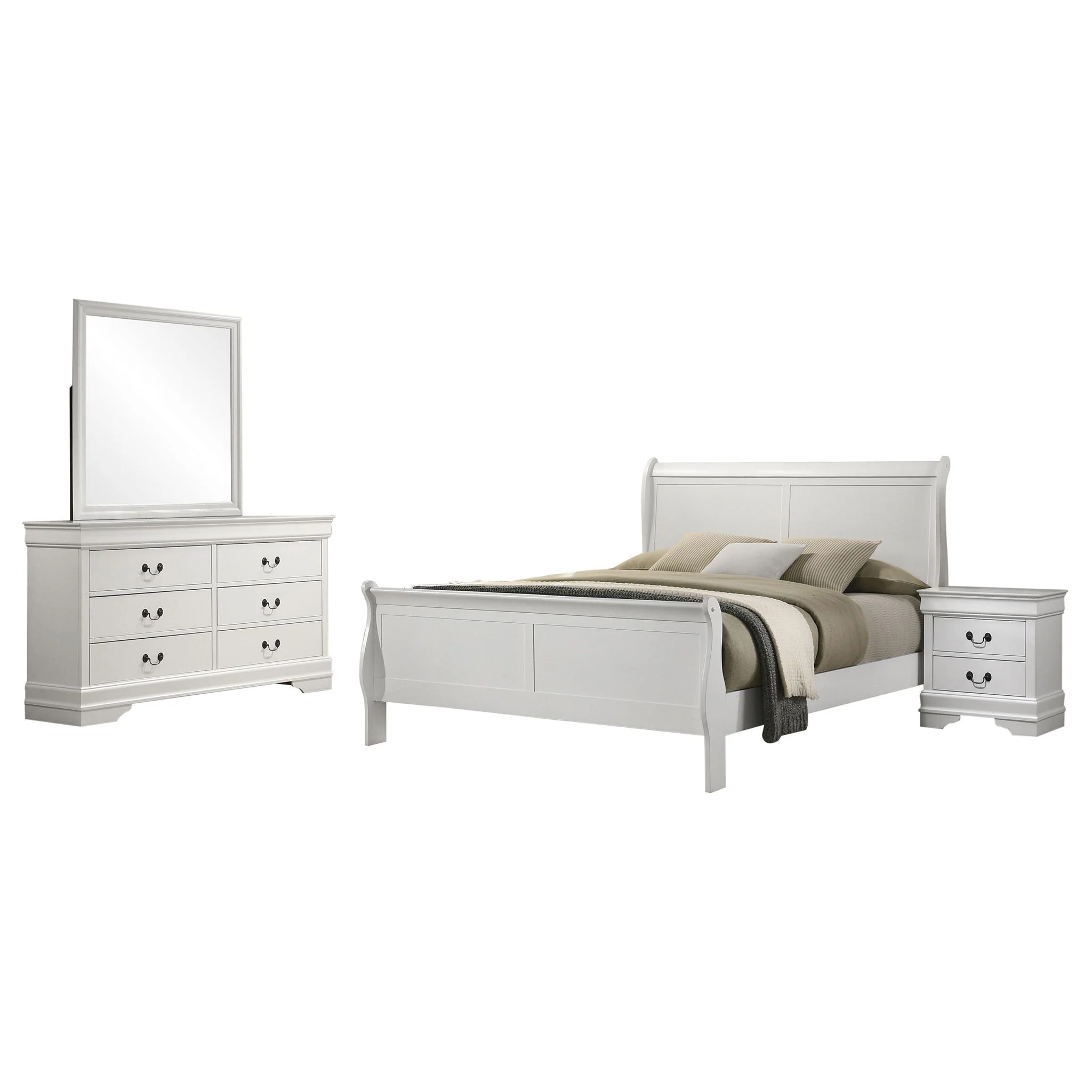 Mckee - 4 Piece Queen Bedroom Set, Includes Bed, Nightstand, Dresser And Mirror - White - Image 2
