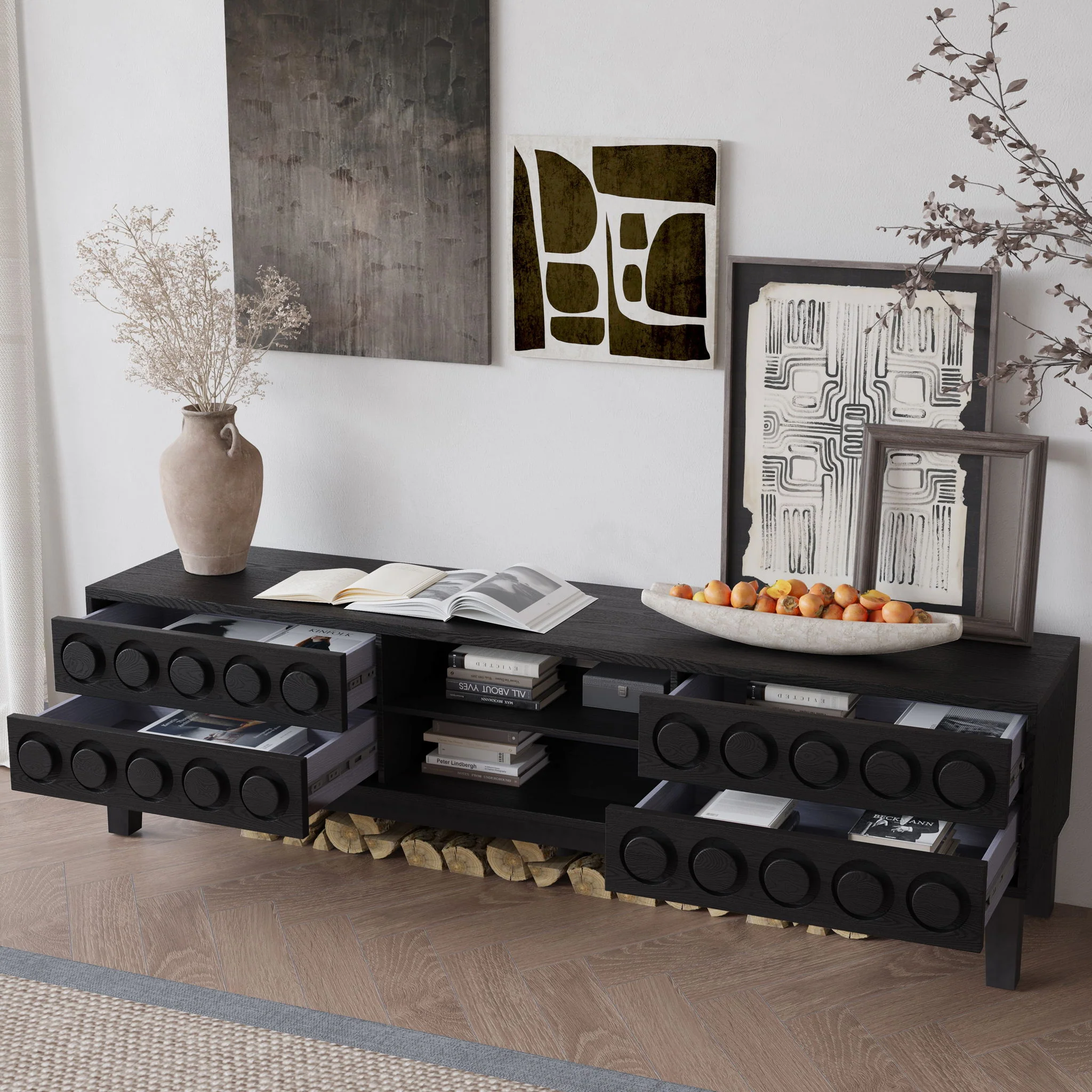 Media Console With 4 Drawers And Cable Management - Image 5