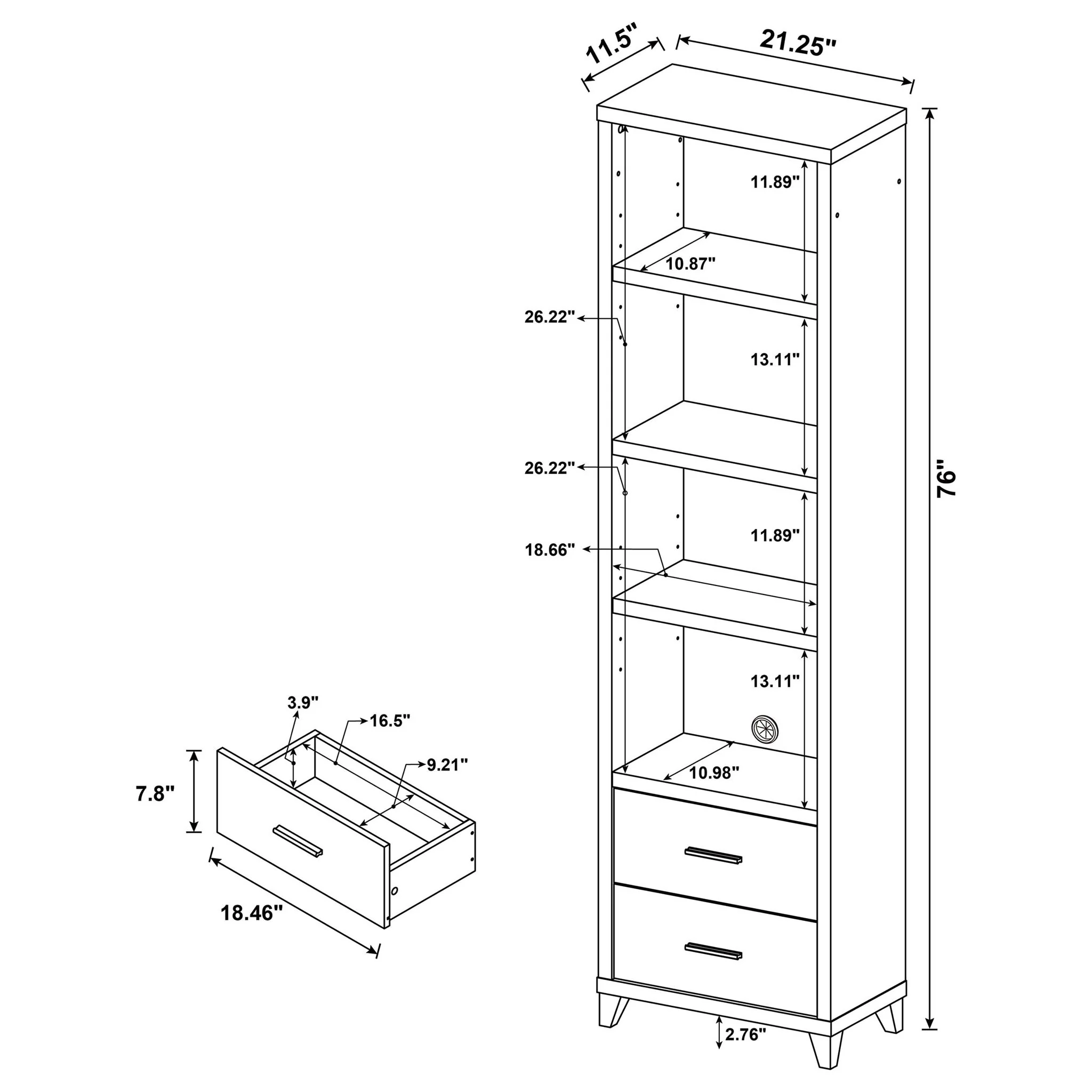 Media Tower With And Drawer With Adjustable Shelves Handles - Brown - Image 8