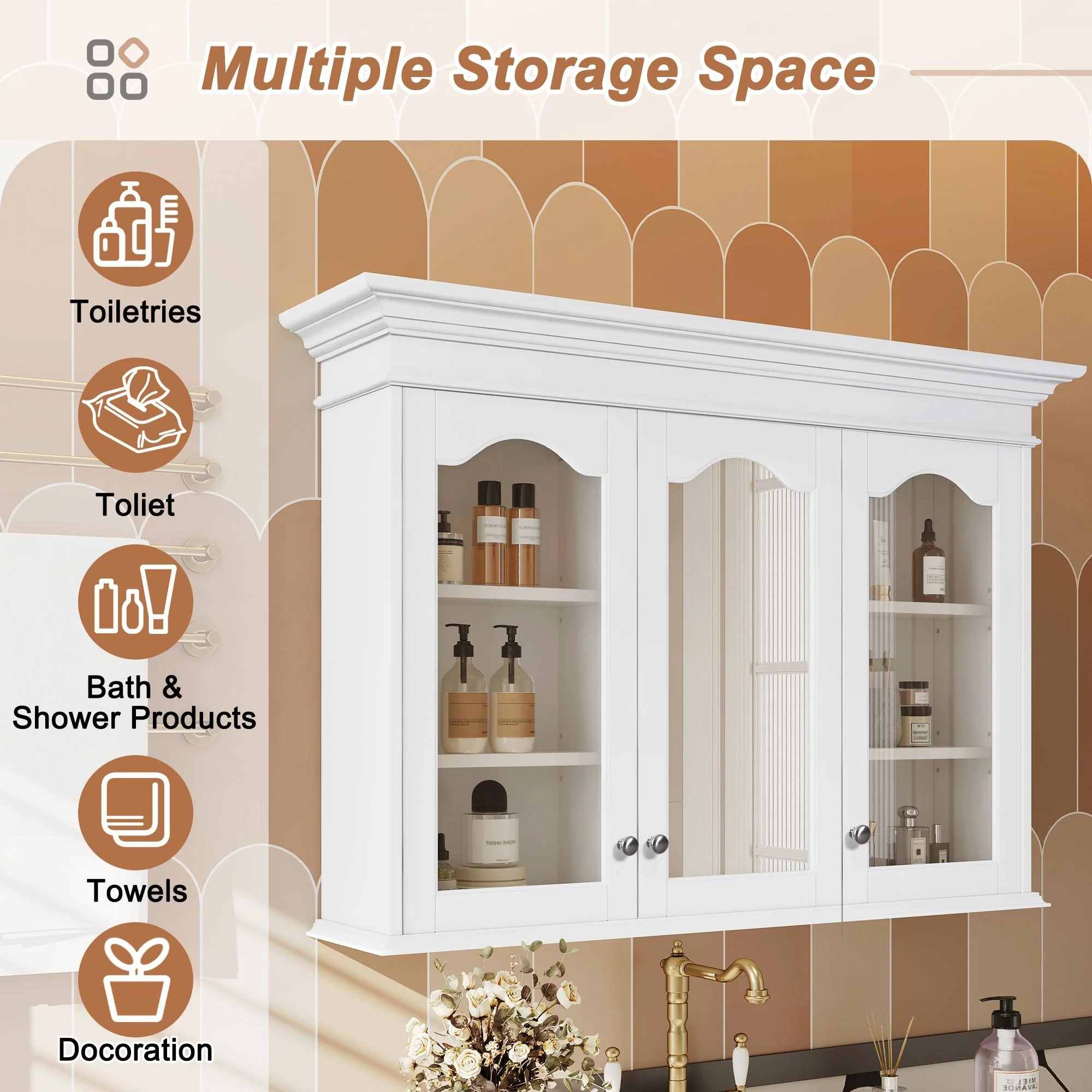 Medicine Cabinet With Mirror Door And Adjustable Shelves, Wall-Mounted Bathroom Storage Cabinet - White - Image 7