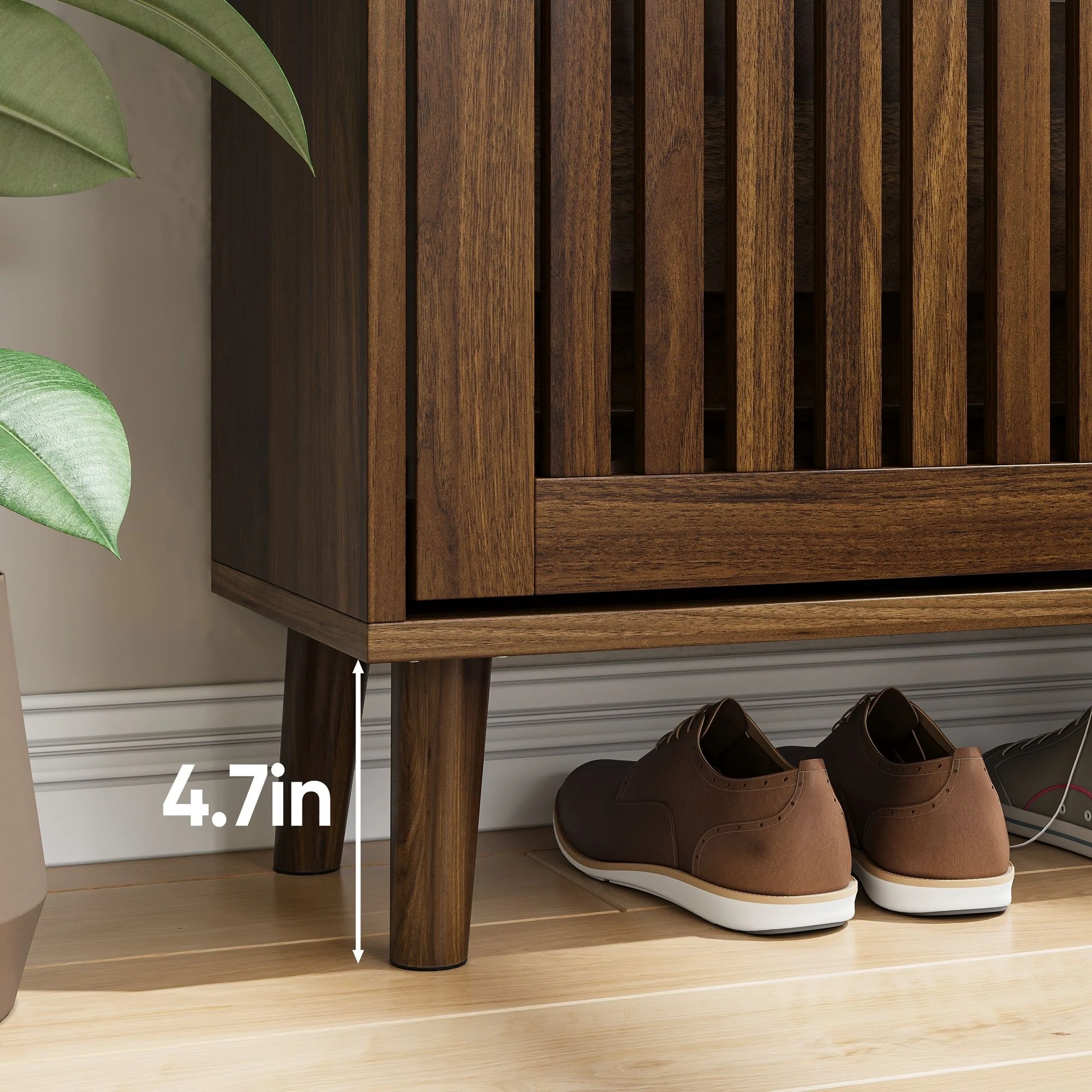 Medieval Modern Shoe Cabinet With 2 Flip Drawers And Fence Design - Image 10