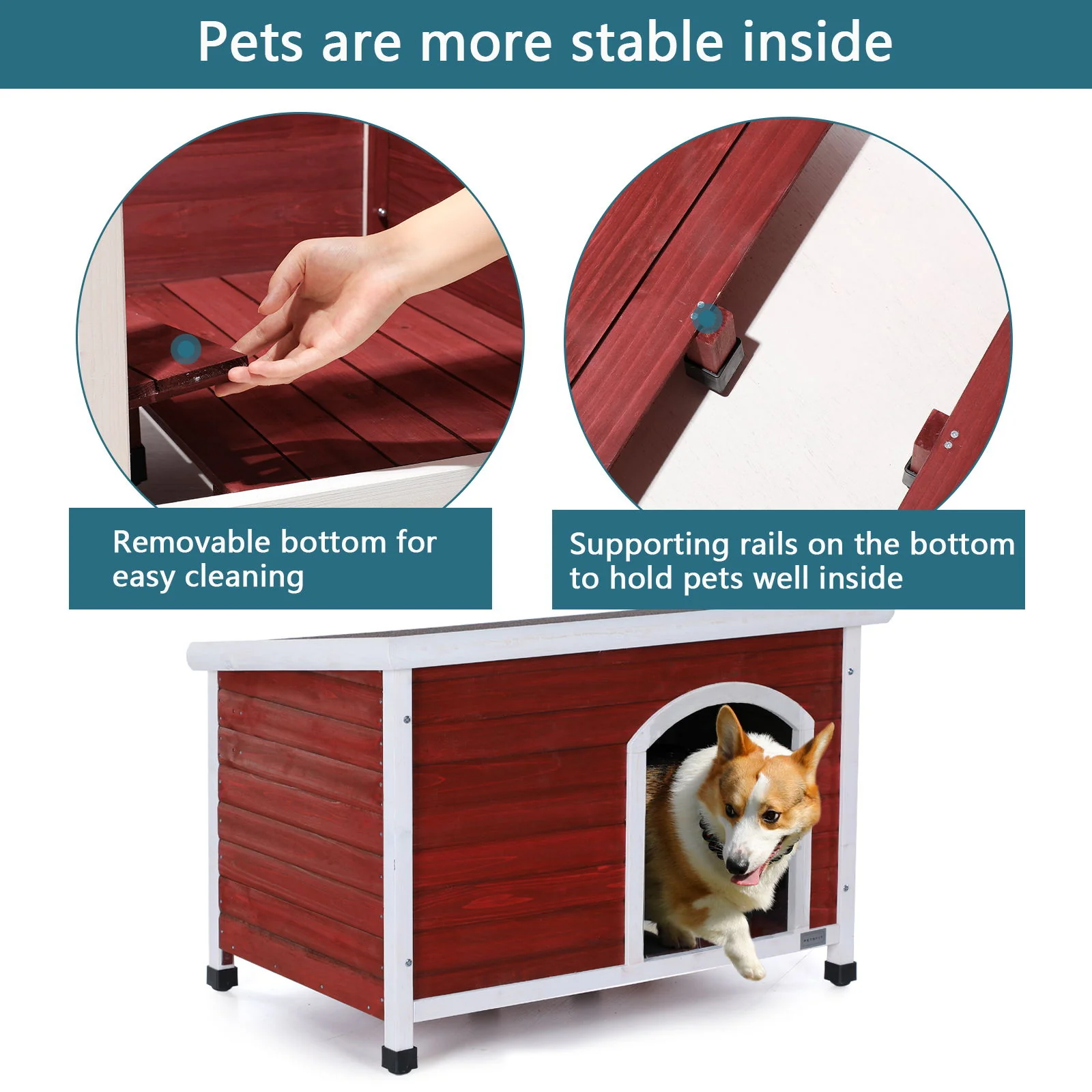 Medium Wooden Outdoor Dog House, Waterproof Roof, Elevated Floor, Adjustable Plastic Feet - Image 15