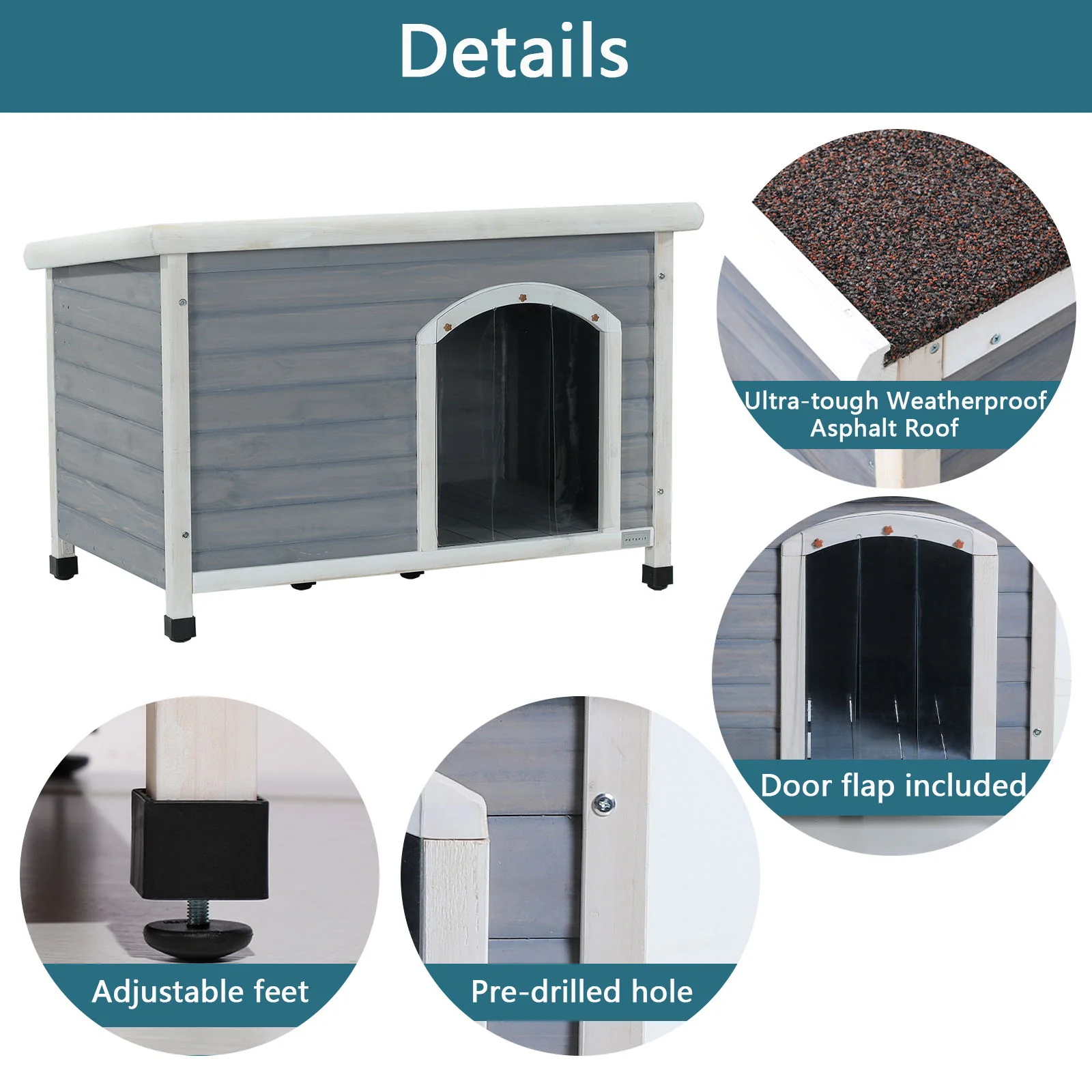Medium Wooden Outdoor Dog House, Waterproof Roof, Elevated Floor, Adjustable Plastic Feet - Image 7