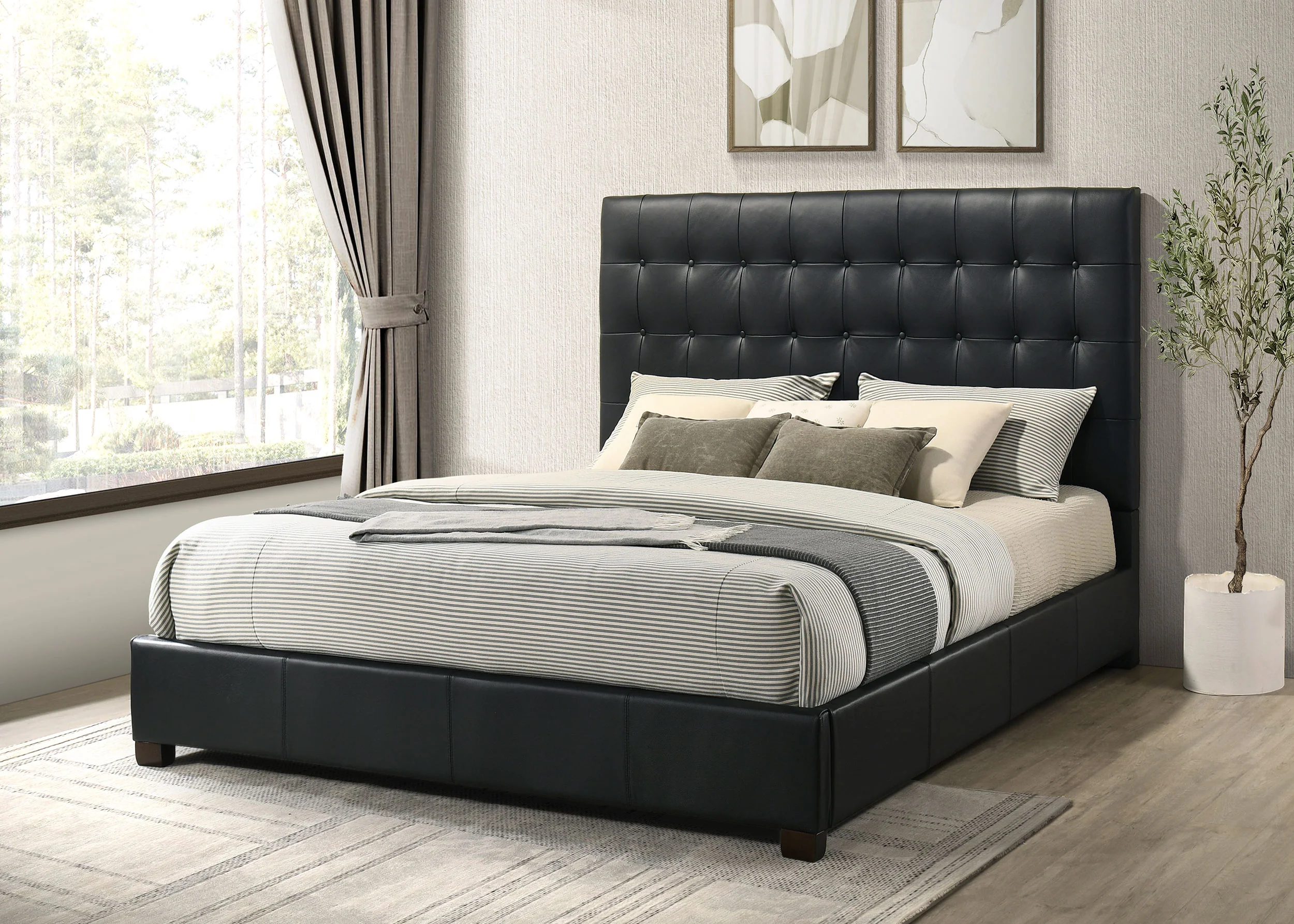 Medley Genuine Leather Eastern King Platform Bed Black - Image 5