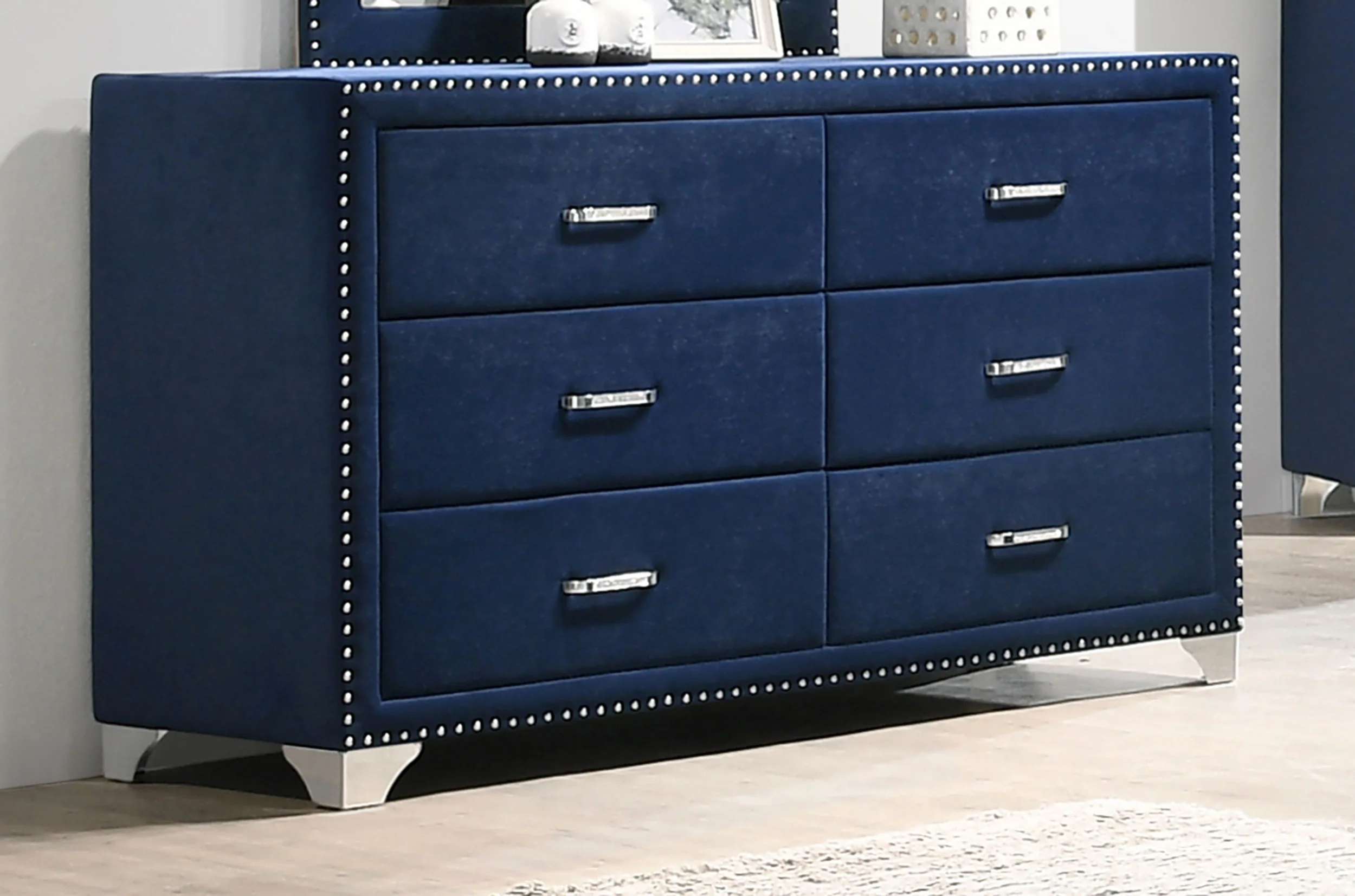 Melody 6-Drawer Upholstered Dresser in Pacific Blue - Image 3