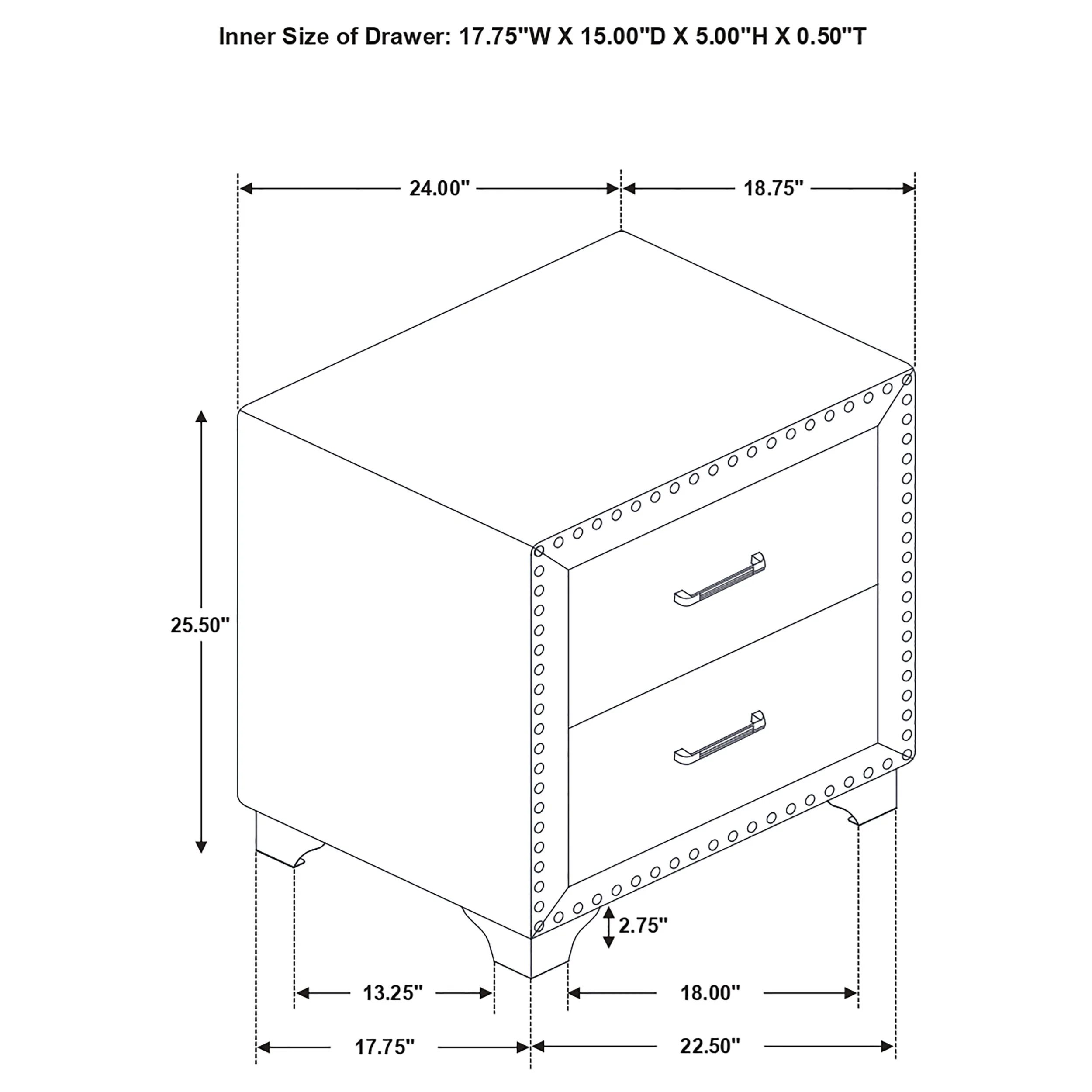 Melody Upholstered 2-Drawer Nightstand in Grey - Image 4