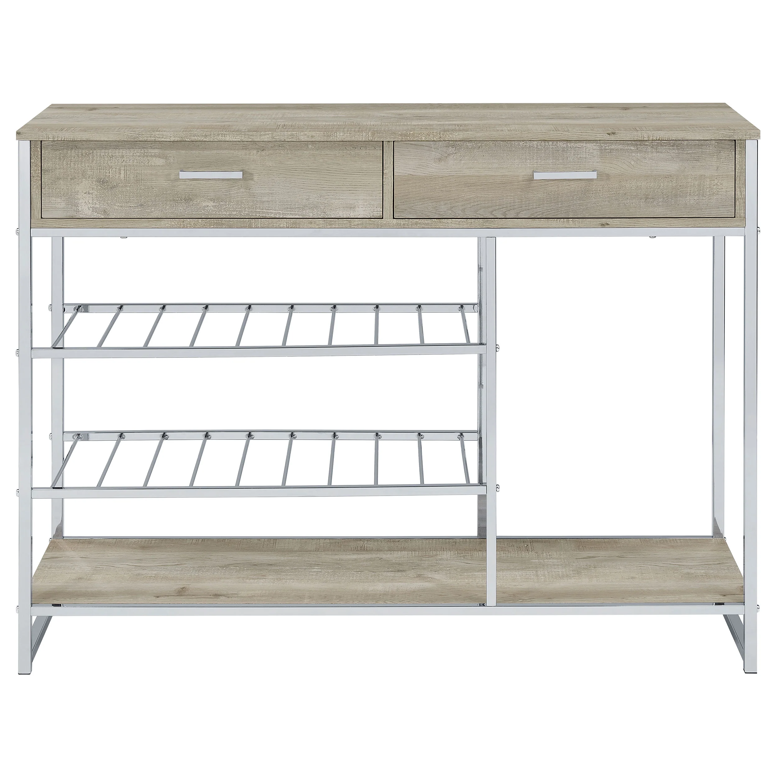 Melrose 2-Drawer Home Bar Storage with Wine Rack, Grey Washed Oak - Image 3