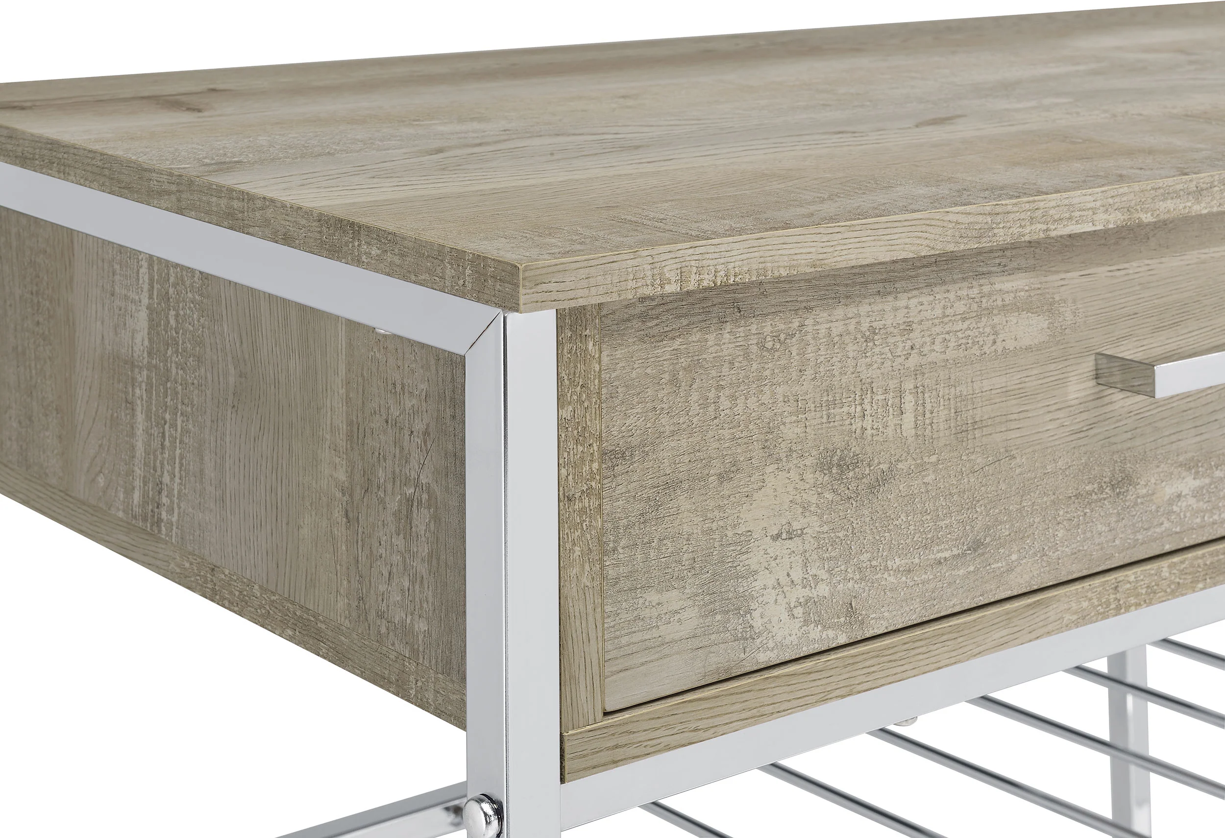Melrose 2-Drawer Home Bar Storage with Wine Rack, Grey Washed Oak - Image 8