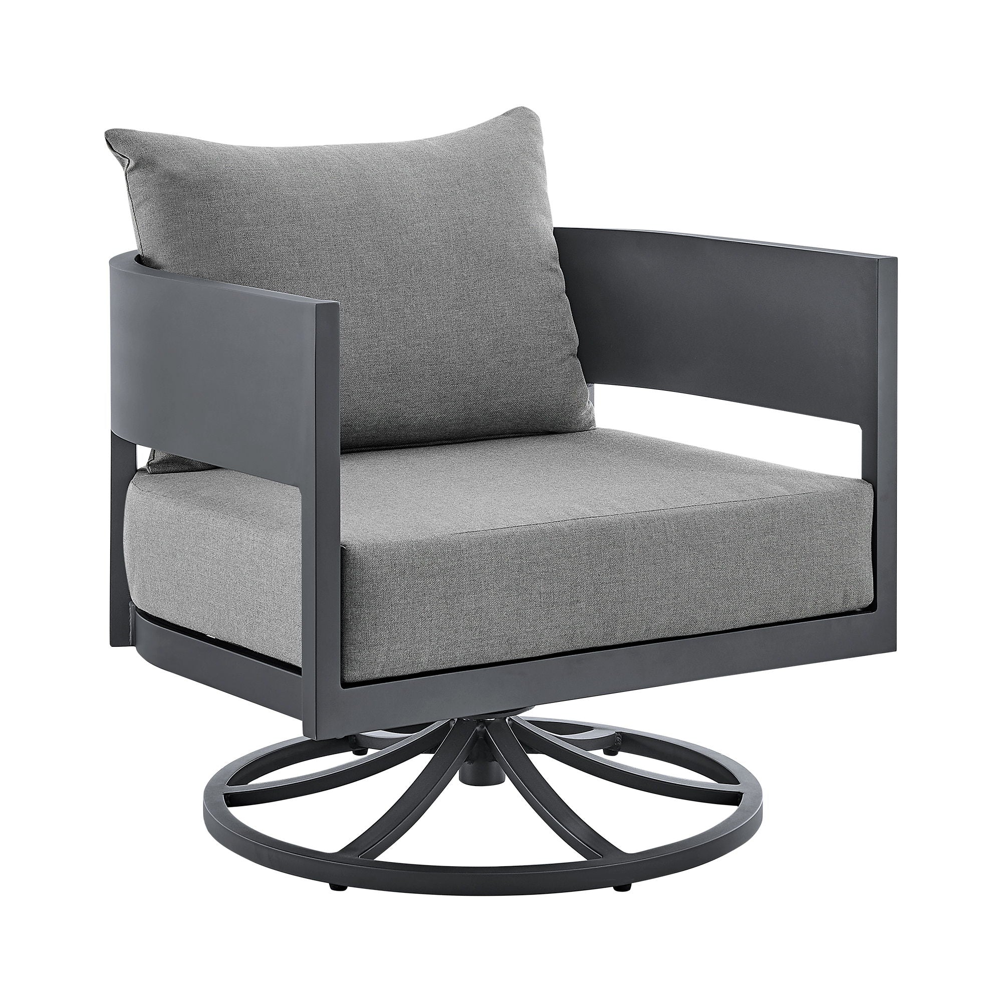 Menorca - 3 Piece Patio Outdoor Swivel Seating Set With Cushions - Dark Gray - Image 4