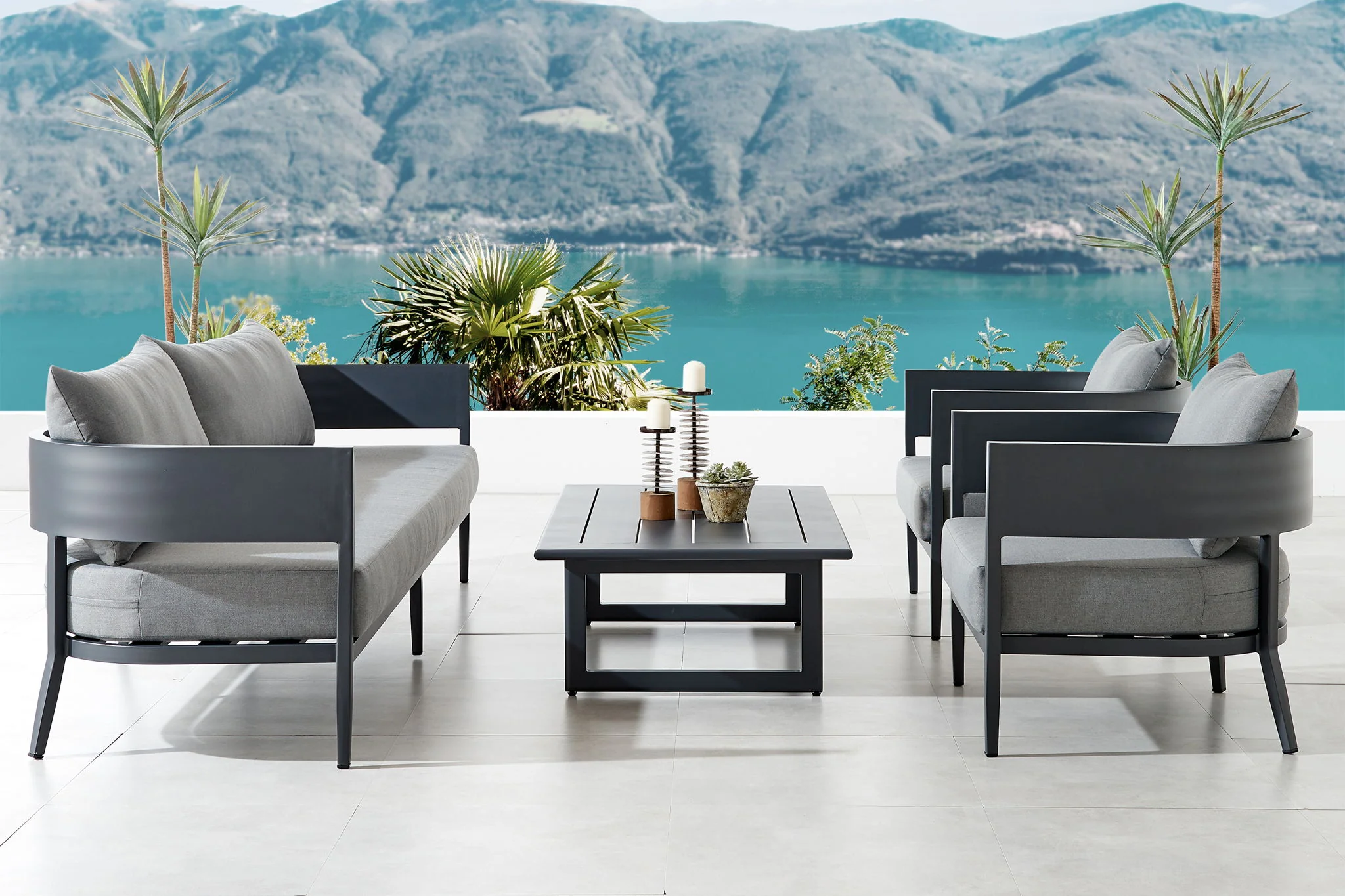 Menorca - 4 Piece Outdoor Aluminum & Outdoor Conversation Set - Dark Gray - Image 5