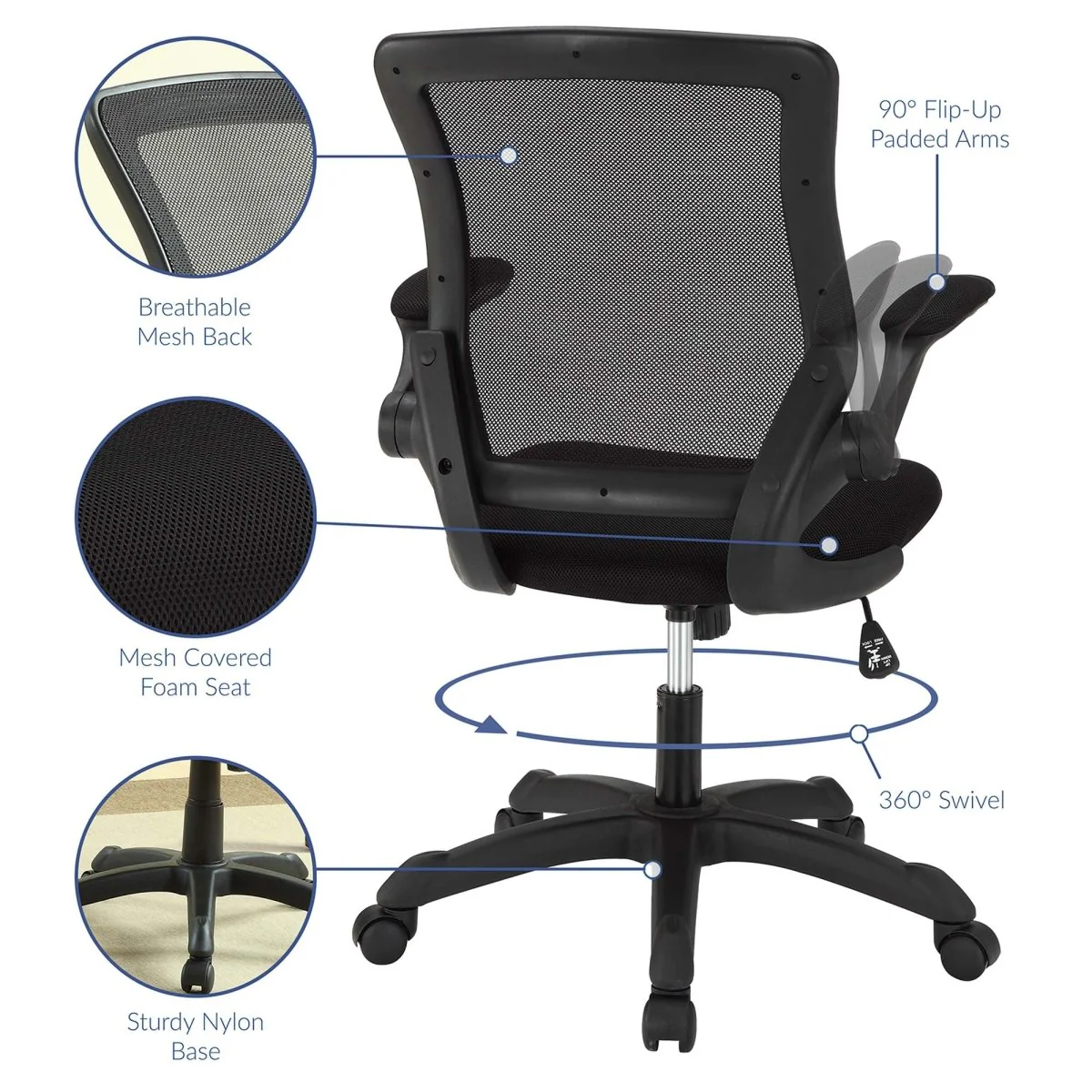Mesh Office Chair with Flip-Up Arms – Black - Image 3