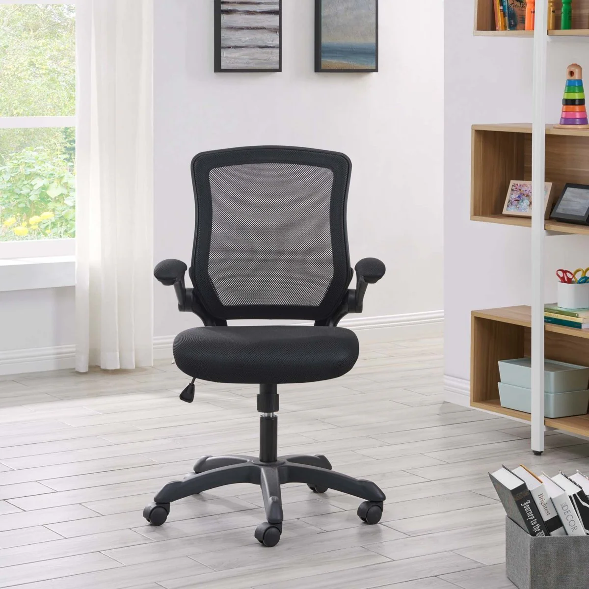 Mesh Office Chair with Flip-Up Arms – Black - Image 5