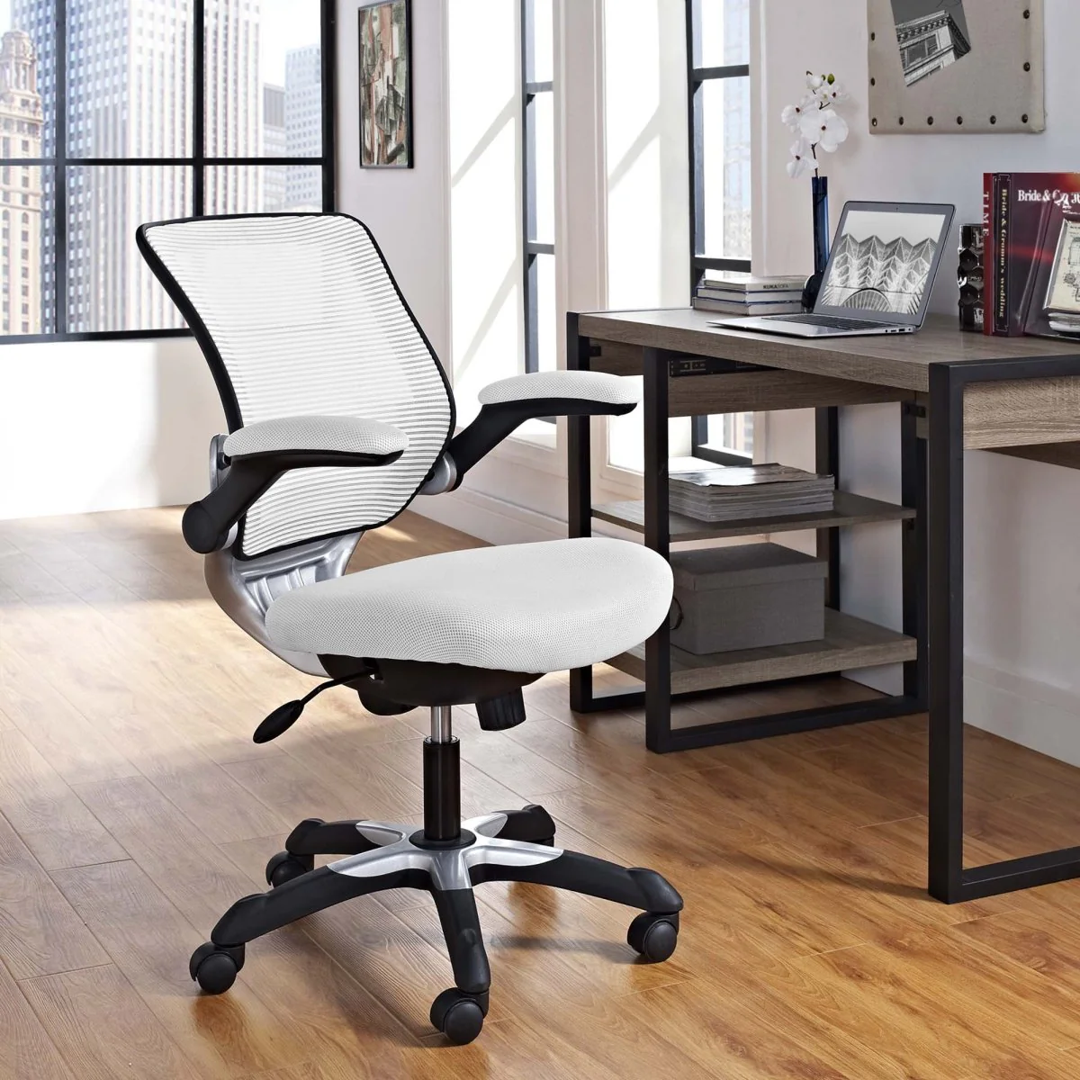 Mesh Office Chair with Flip-Up Arms – Breathable Mesh Midback, Swivel Base - Image 6