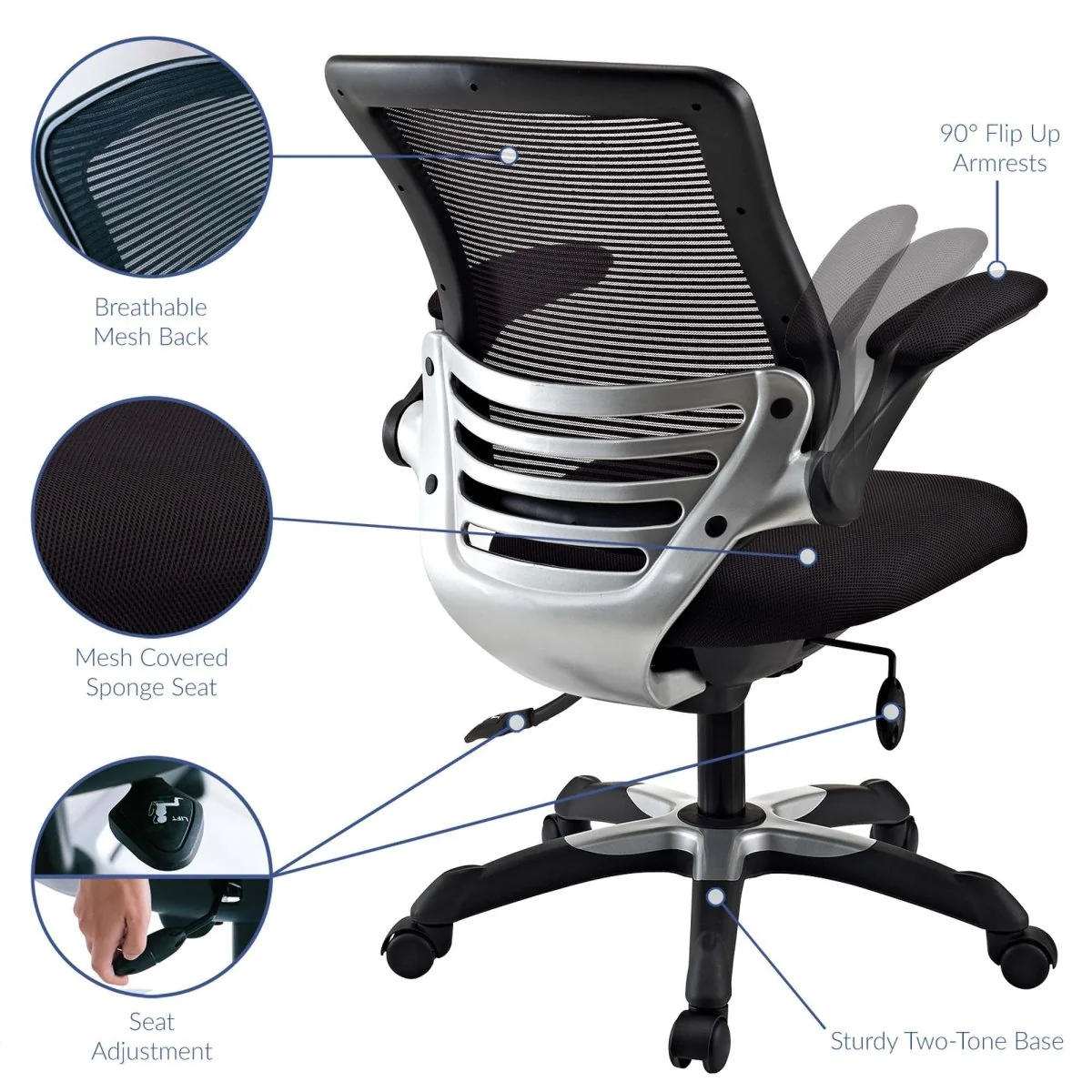 Mesh Office Chair with Flip-Up Arms – Breathable Mesh Midback, Swivel Base - Image 8