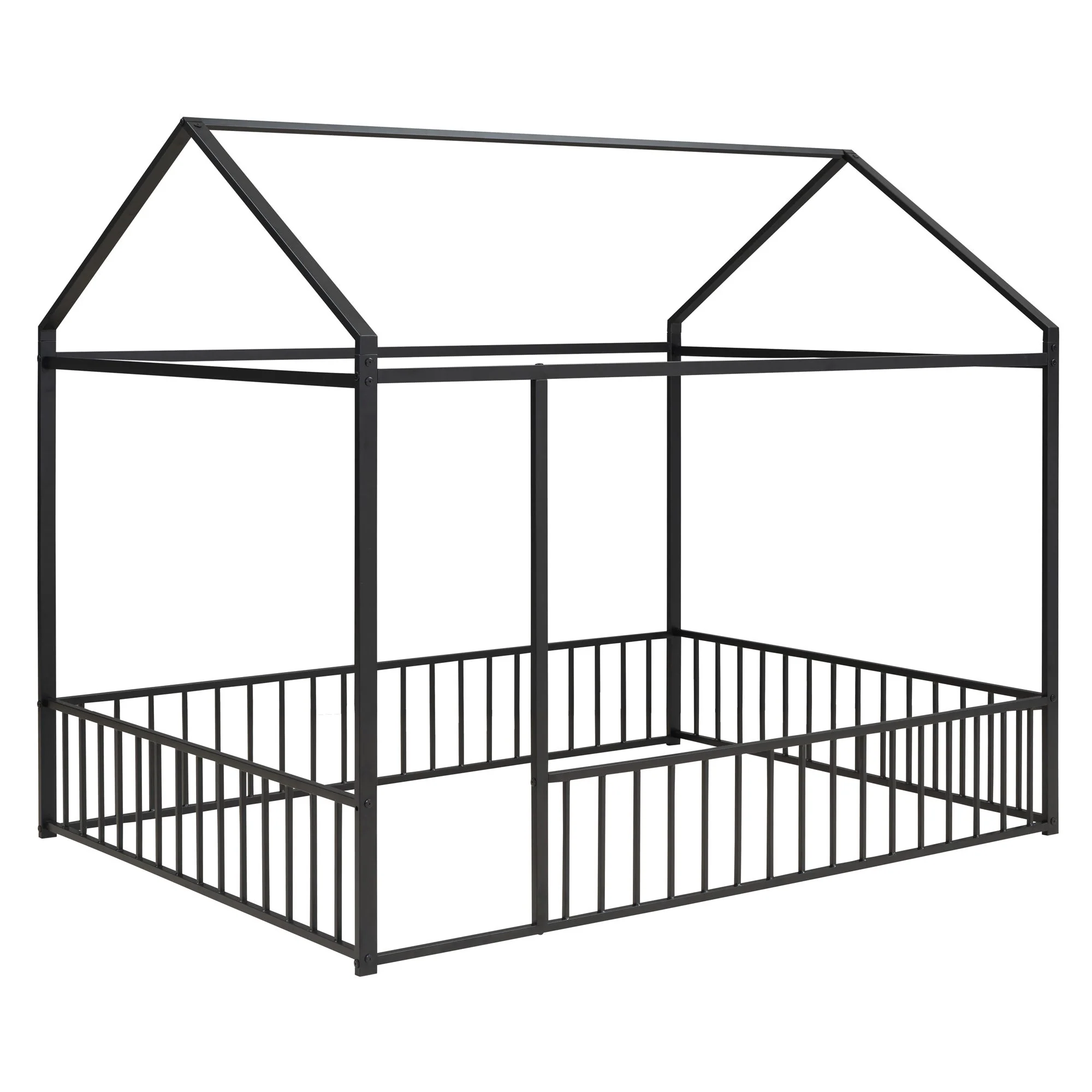 Metal Bed House Bed Frame With Fence - Image 36