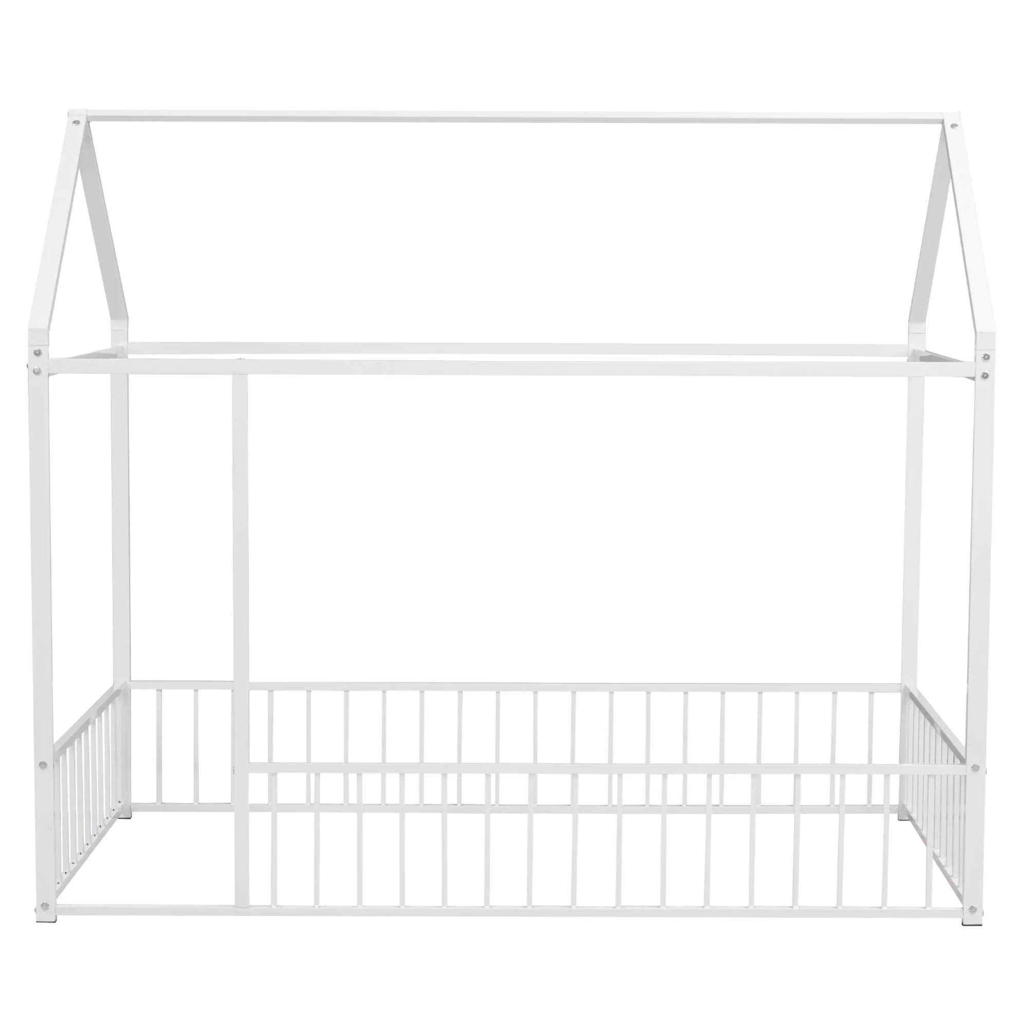 Metal Bed House Bed Frame With Fence - Image 46