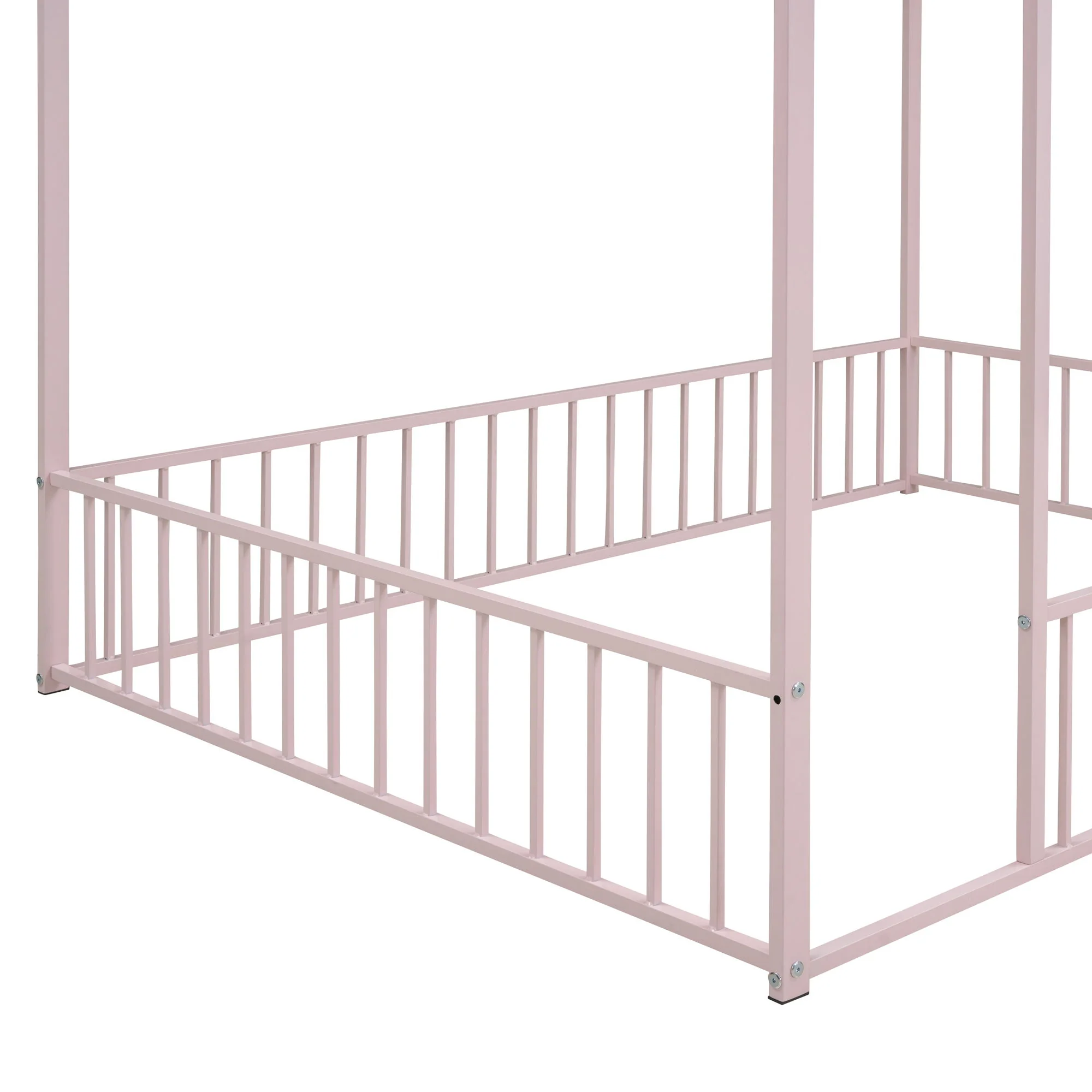 Metal Bed House Bed Frame With Fence - Image 49