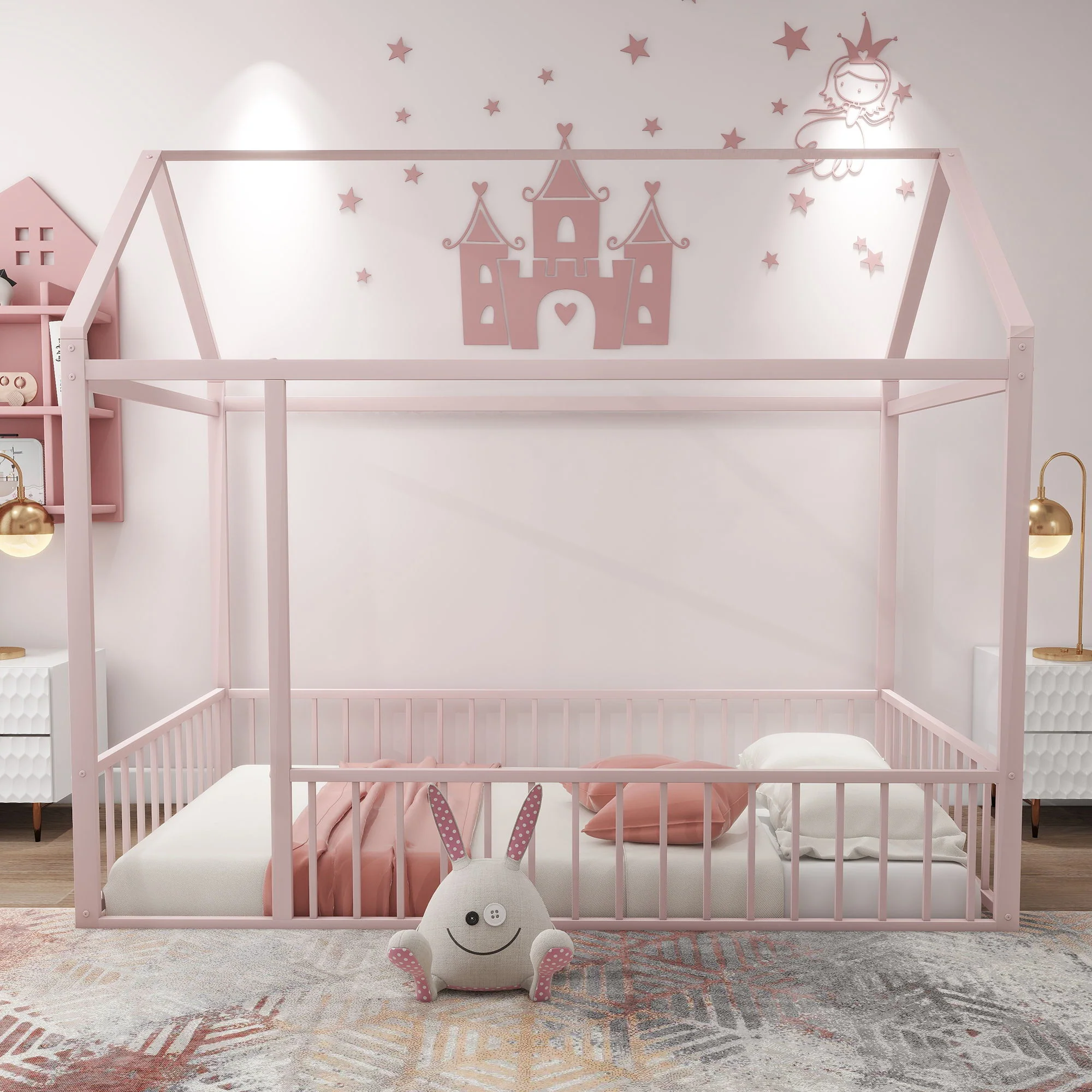 Metal Bed House Bed Frame With Fence - Image 5