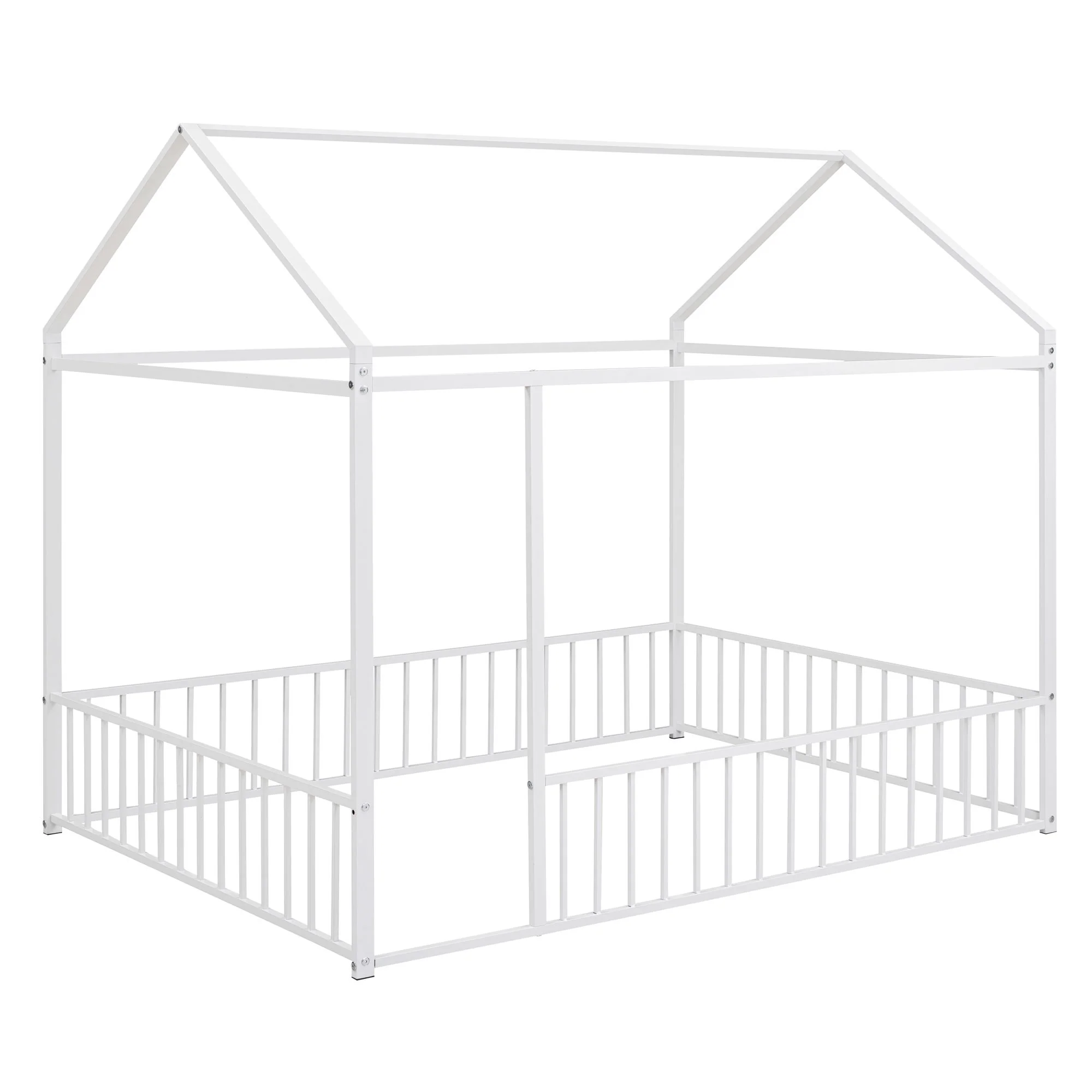 Metal Bed House Bed Frame With Fence - Image 53