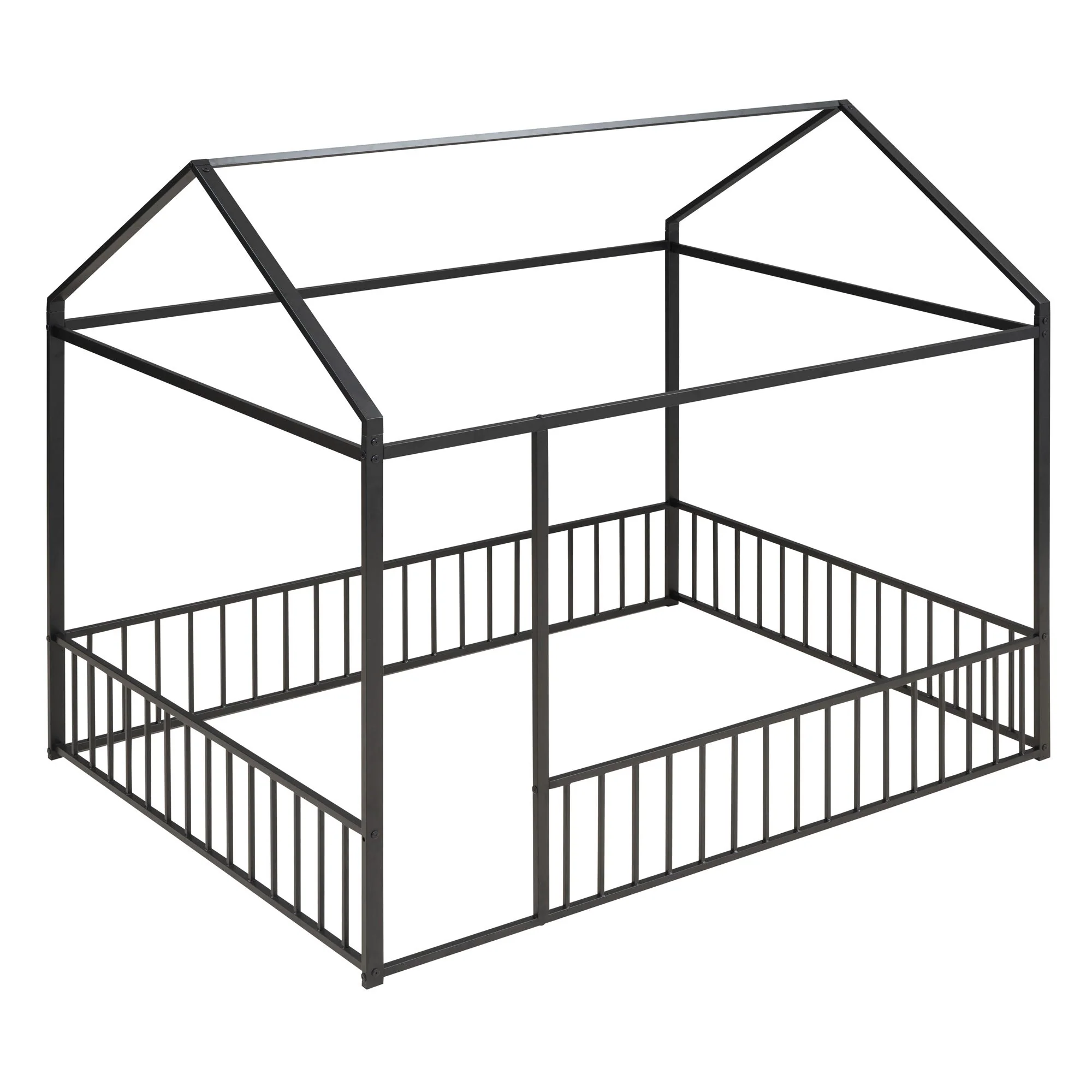 Metal Bed House Bed Frame With Fence - Image 7