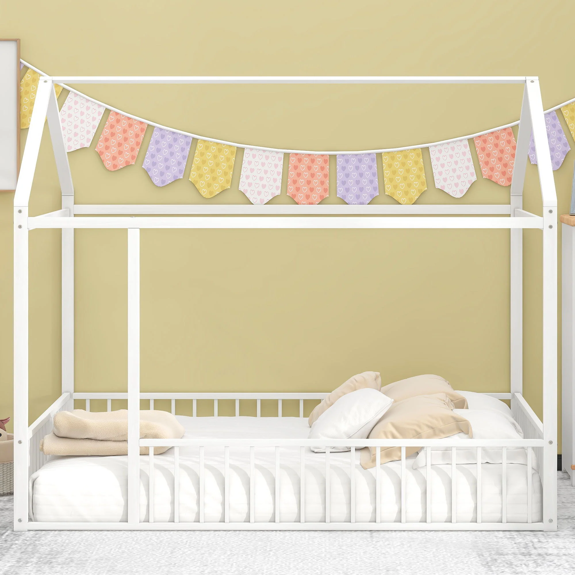 Metal Bed House Bed Frame With Fence - Image 8