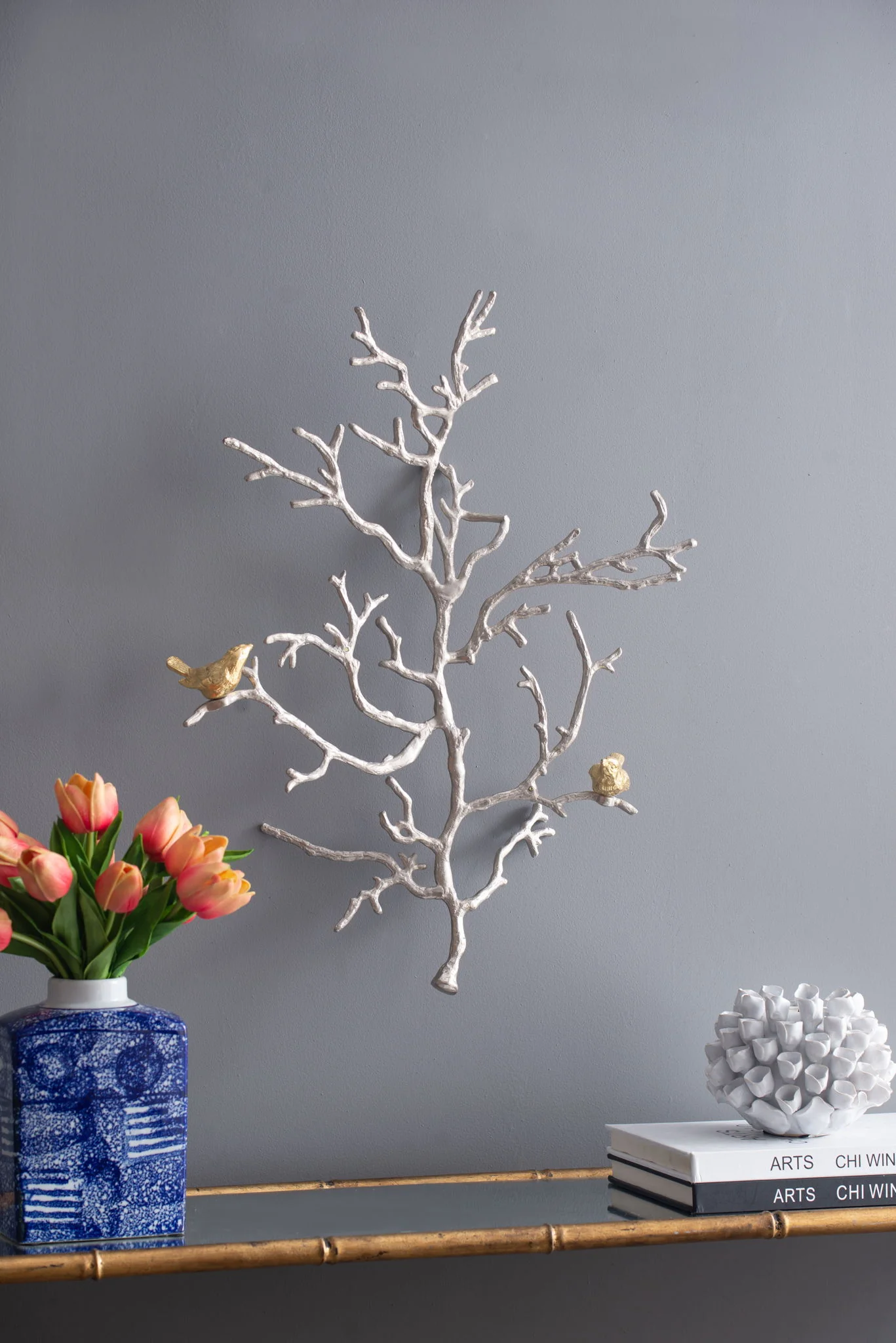 Metal Branch Wall Sculptures With Bird Accents (Set of 2) - Silver Multi - Image 9