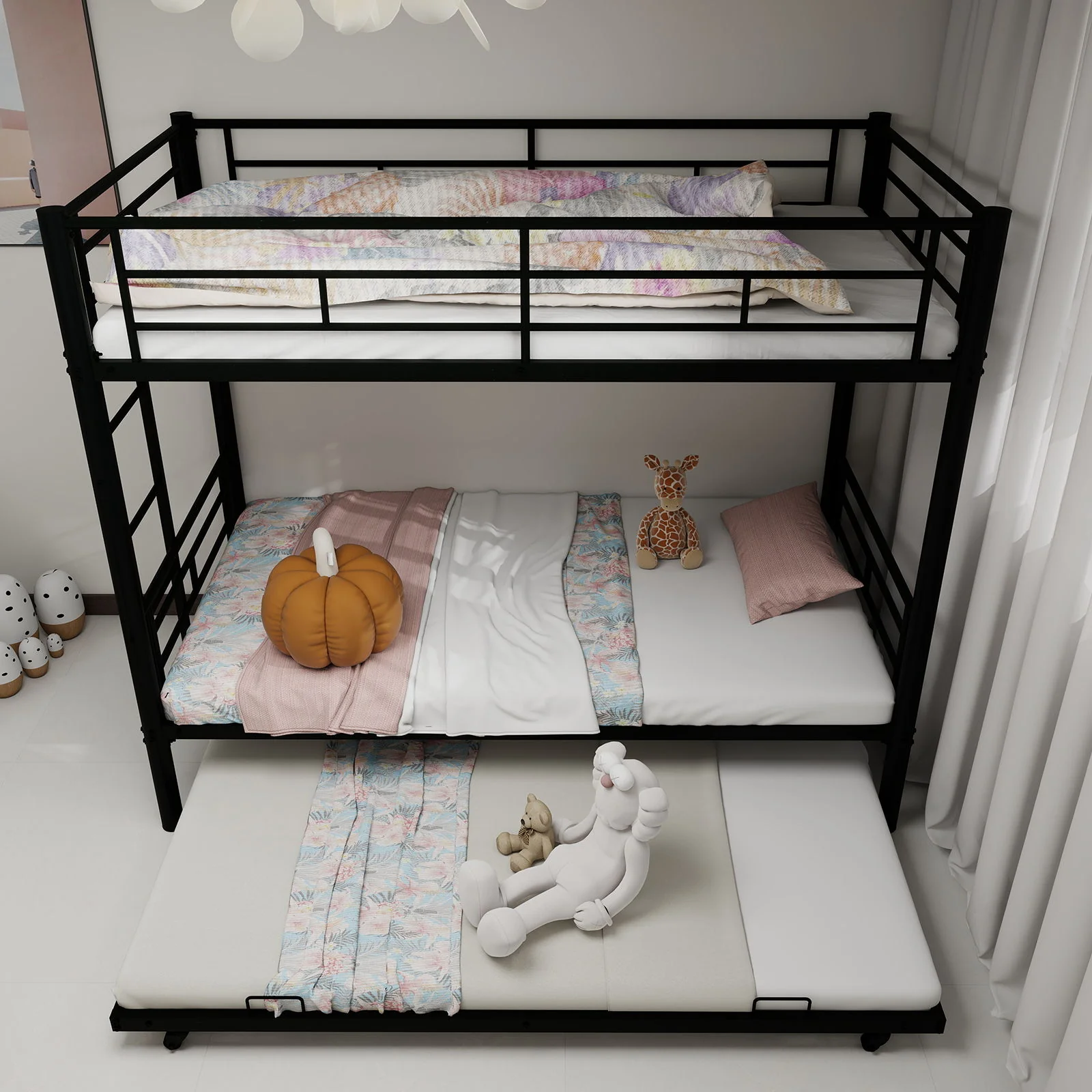 Metal Bunk Bed For Kids, Convertible Bedframe With Ladders & Guardrail - Image 28