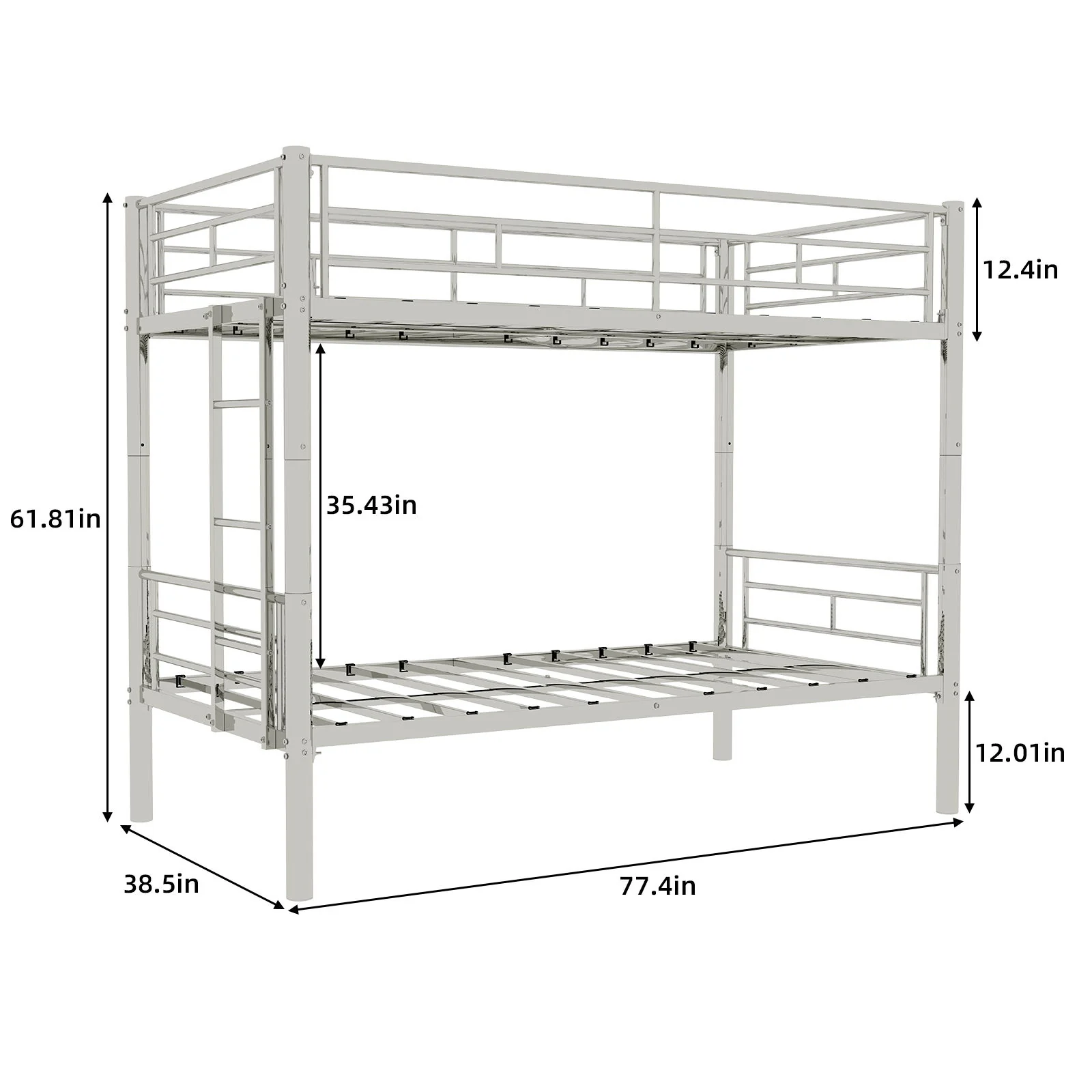 Metal Bunk Bed For Kids, Convertible Bedframe With Ladders & Guardrail - Image 7