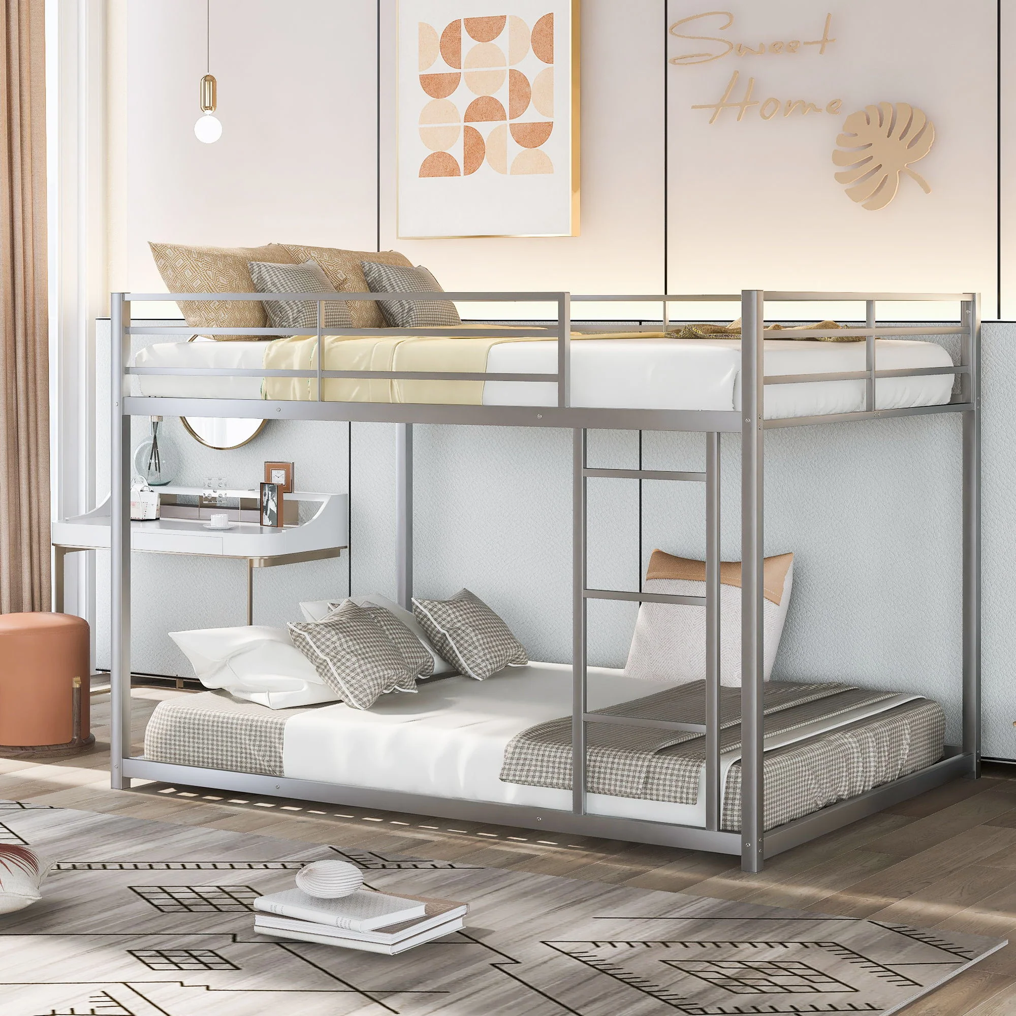 Metal Bunk Bed, Low Bunk Bed With Ladder - Image 12
