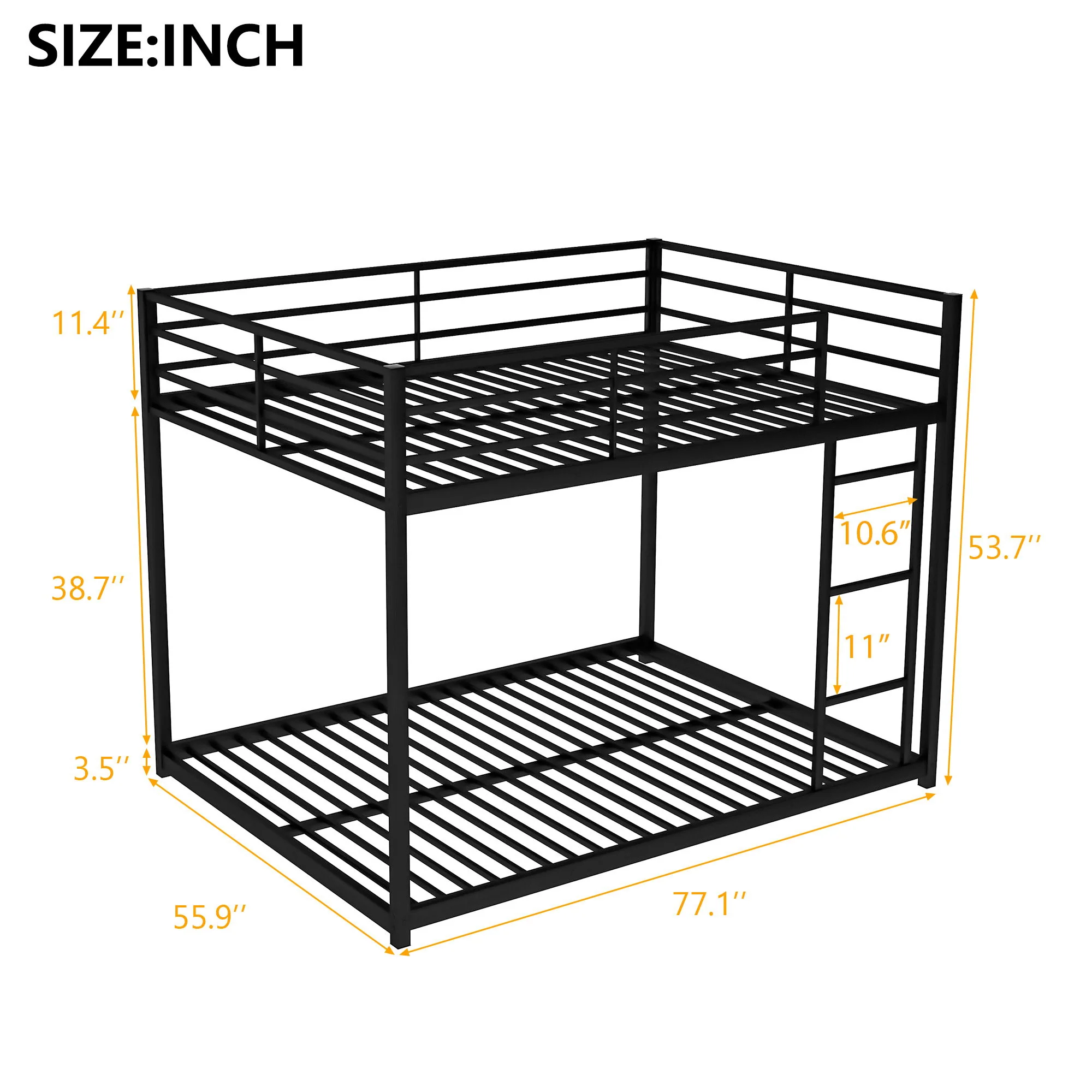 Metal Bunk Bed, Low Bunk Bed With Ladder - Image 41