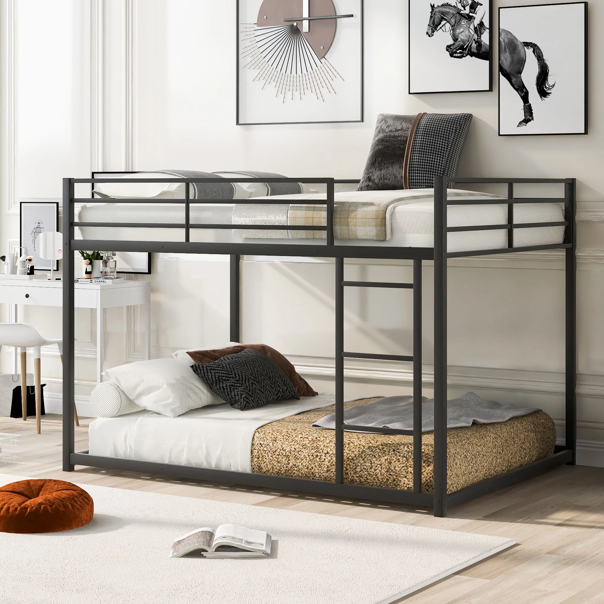 Metal Bunk Bed, Low Bunk Bed With Ladder - Image 53