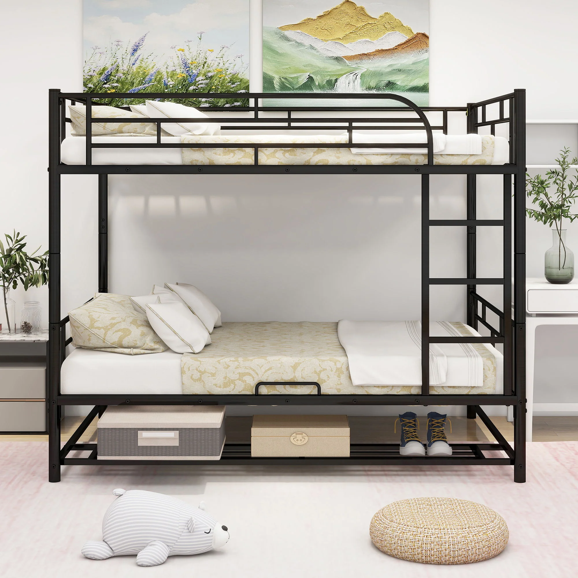Metal Bunk Bed With Shelf And Guardrails - Image 14