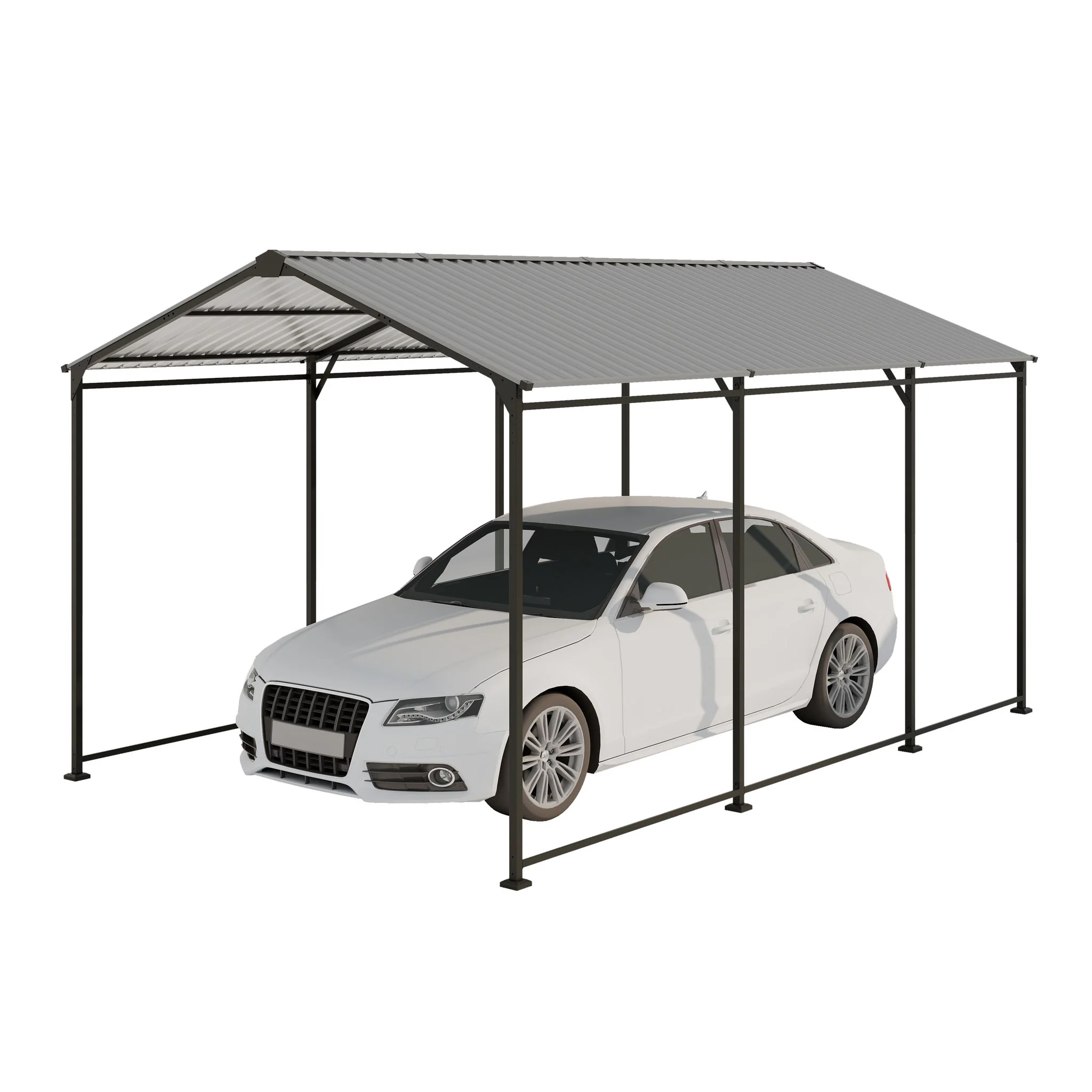 Metal Carport 10 5Ft Heavy Duty With Galvanized Steel Roof Metal Garage Canopy With Galvanized Steel Roof & Frame Car Tent Outdoor Storage Shed - Gray - Image 5