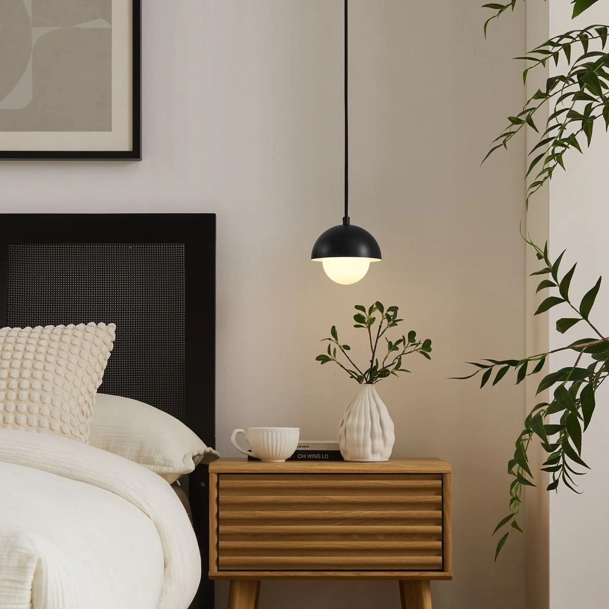 Metal Dome and Opal Glass Globe Pendant Ceiling Light Fixture, Modern Hanging - Image 16
