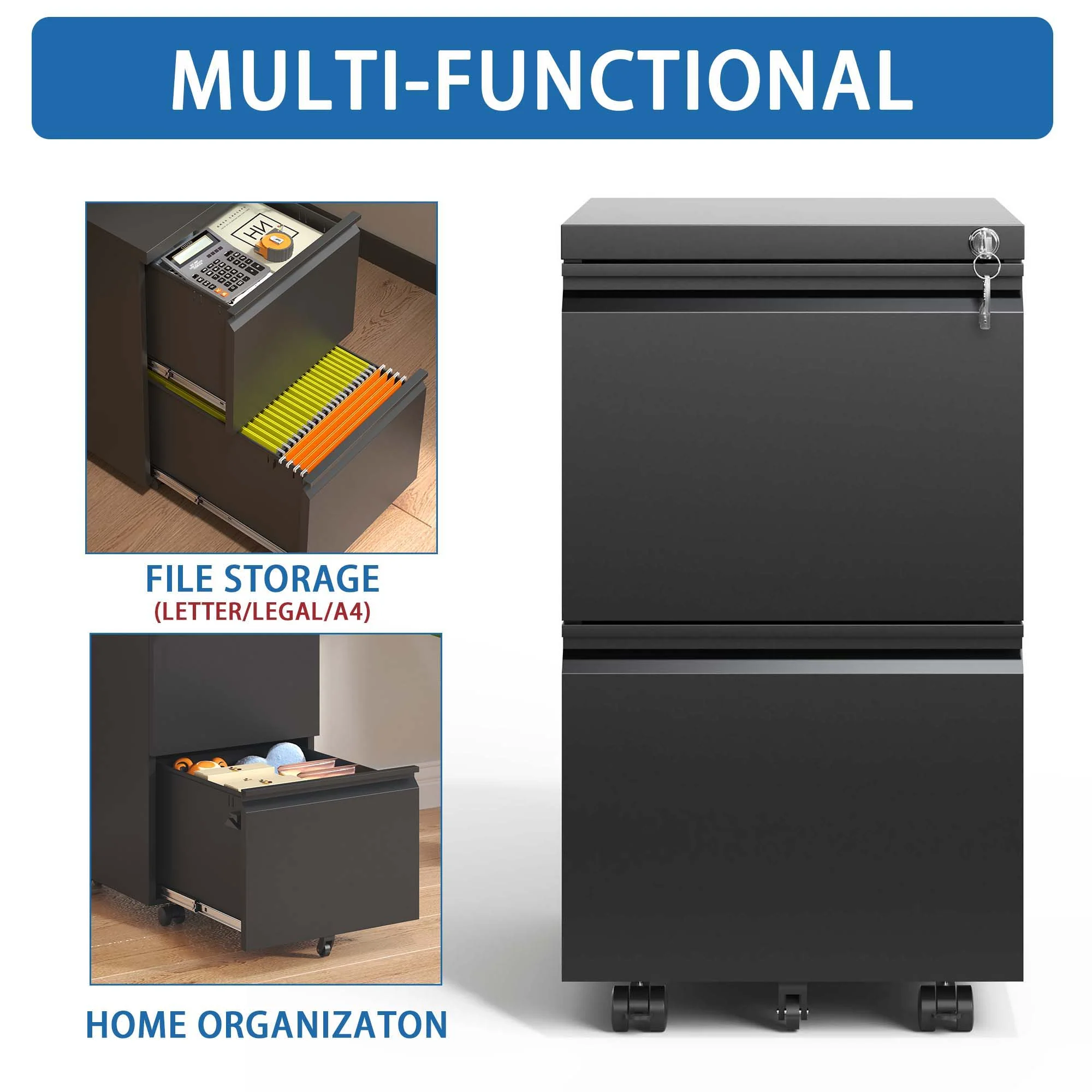 Metal Drawer Mobile File Cabinet With Lock For Home Office Organizer - Image 33