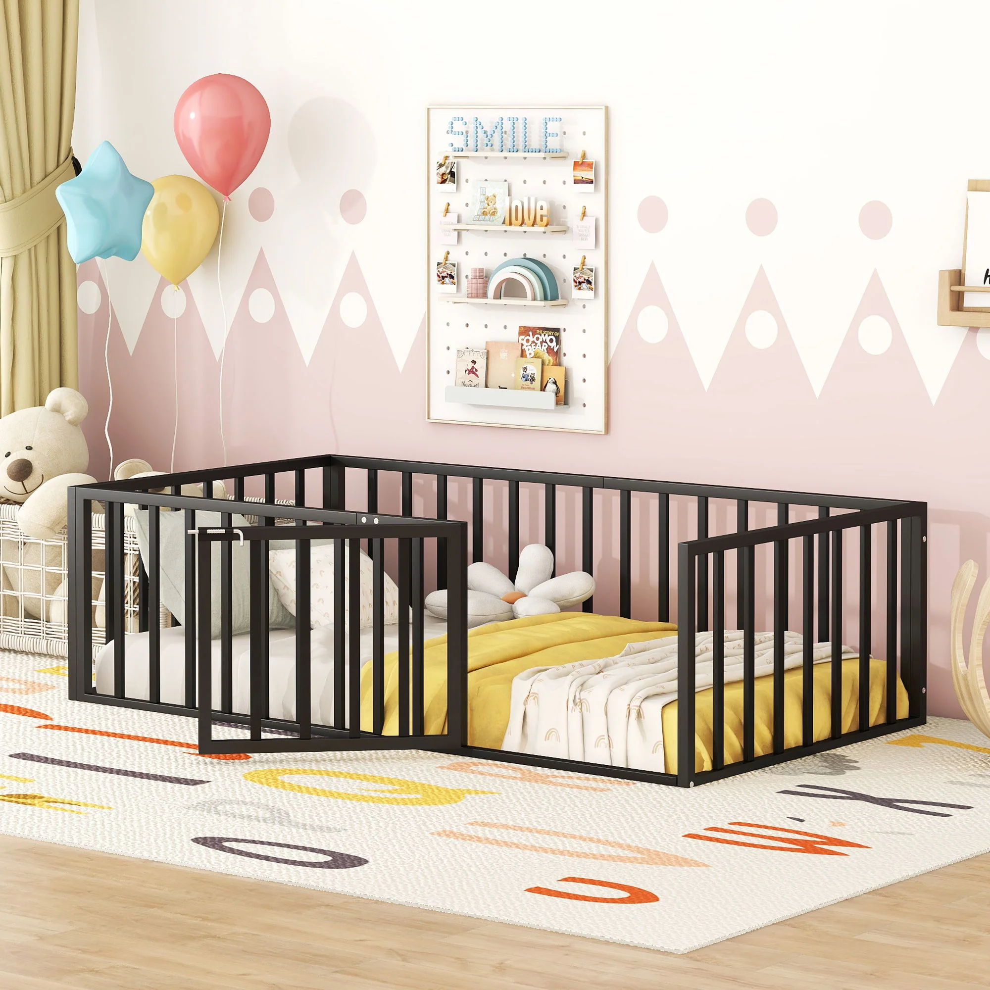 Metal Floor Bed Frame With Fence And Door - Image 12
