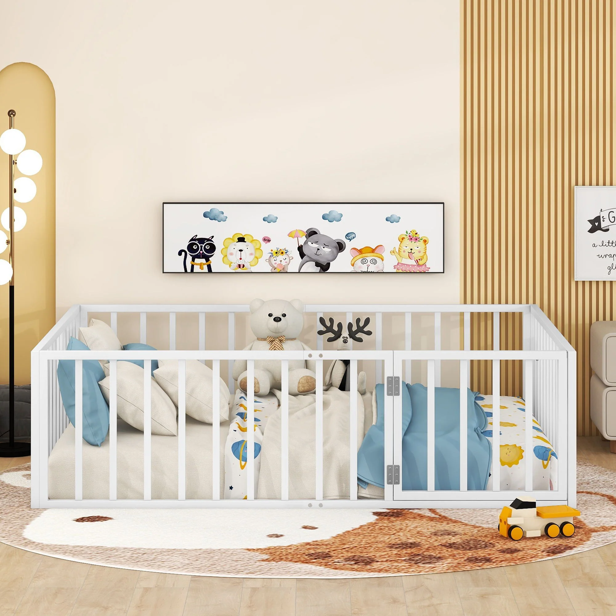 Metal Floor Bed Frame With Fence And Door - Image 35