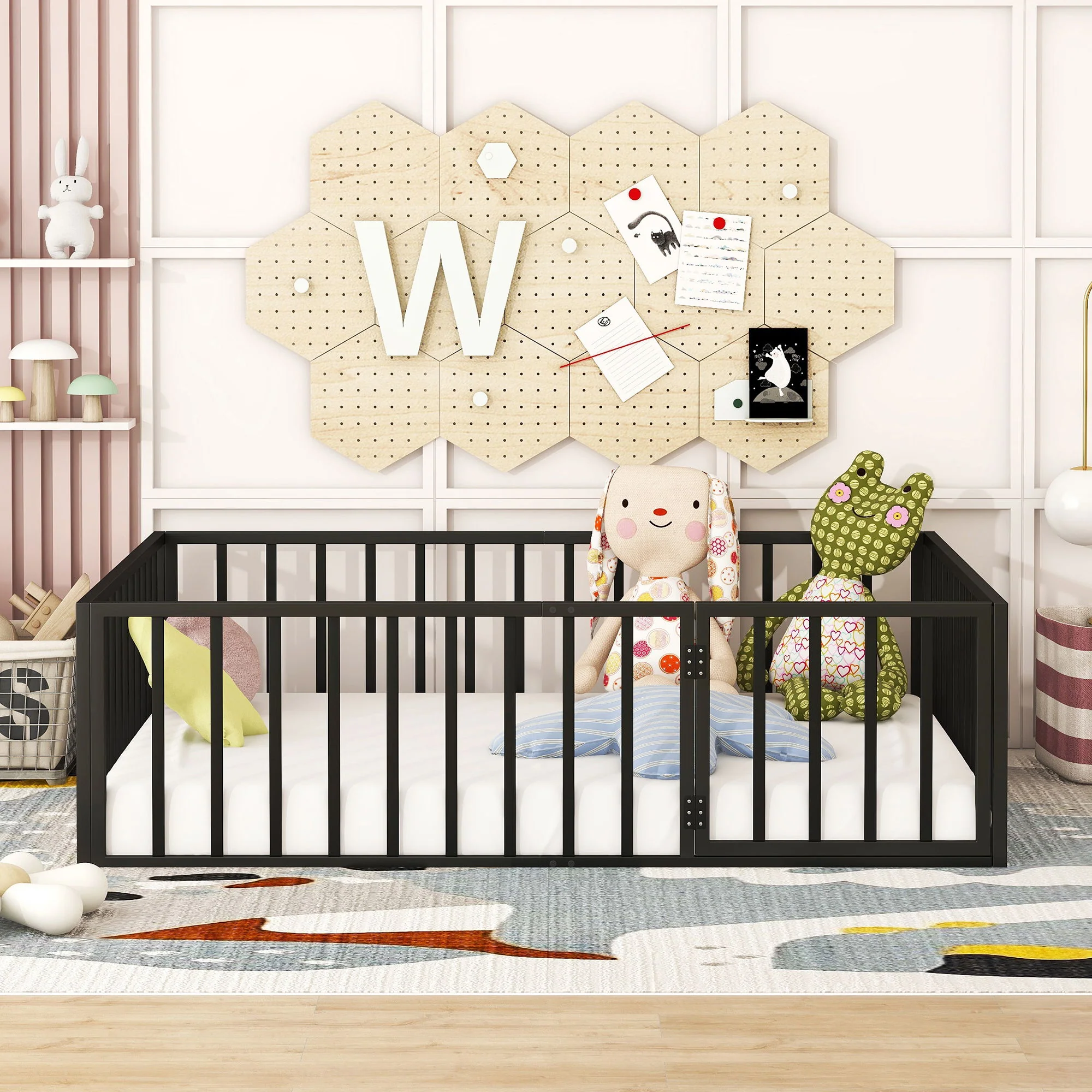 Metal Floor Bed Frame With Fence And Door - Image 64