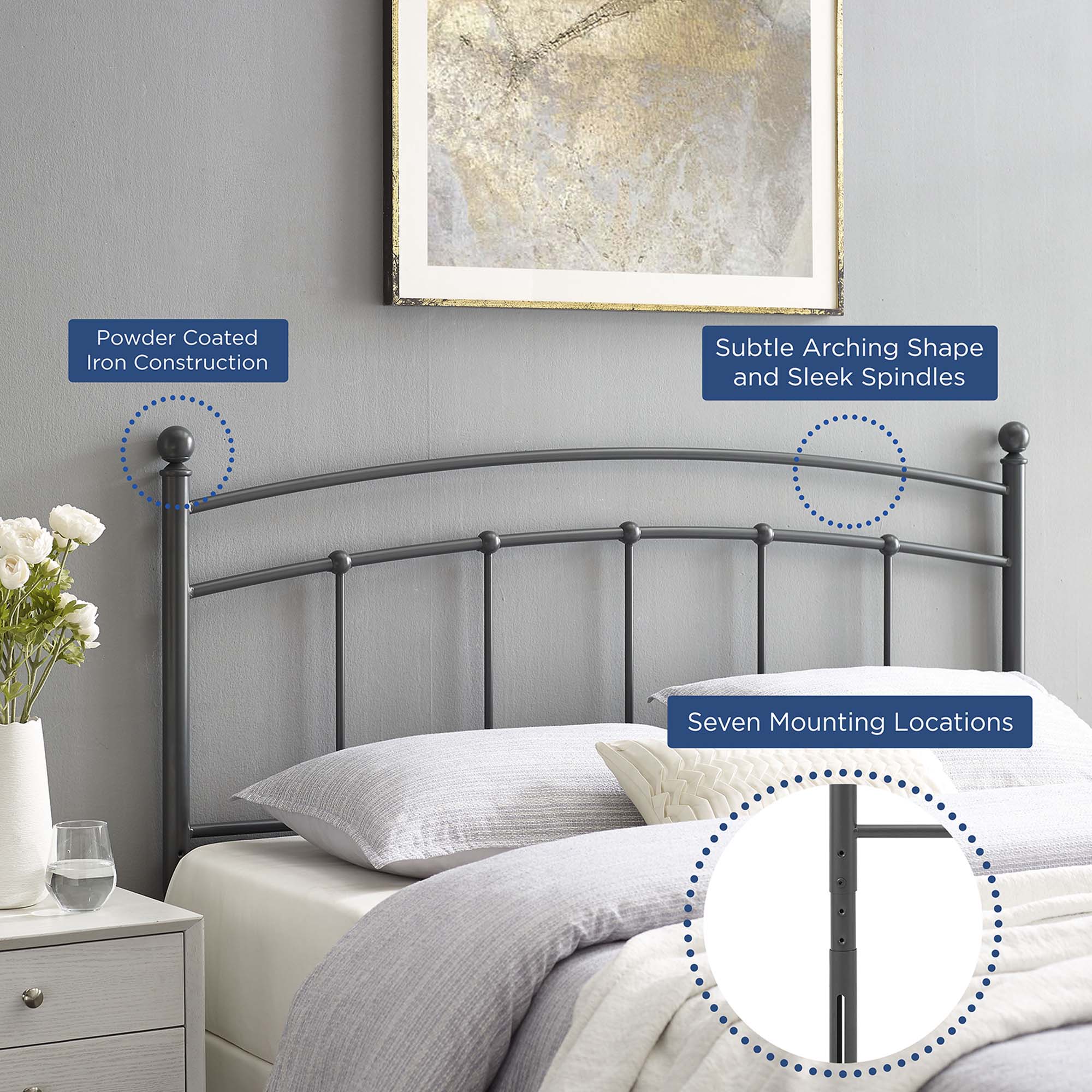 Metal Headboard with Arched Spindle Design - Image 27