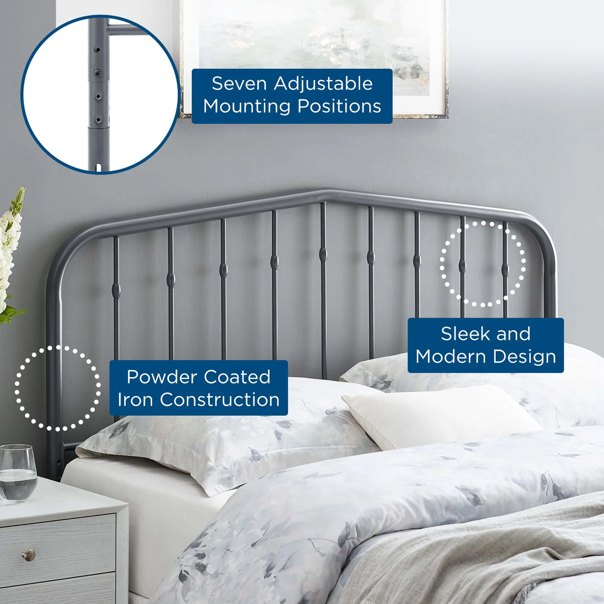 Metal Headboard with Arched Spindle Design - Image 13
